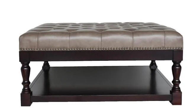 34.5" Dark Grey and Dark Brown Tufted Leather Coffee Table By Homeroots - Image 2