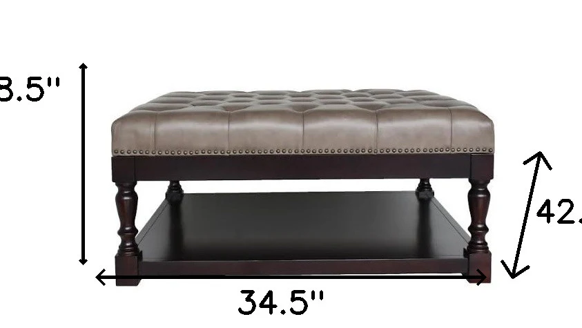 34.5" Dark Grey and Dark Brown Tufted Leather Coffee Table By Homeroots - Image 3
