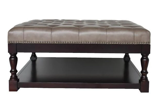 34.5" Dark Grey and Dark Brown Tufted Leather Coffee Table By Homeroots - Image 4