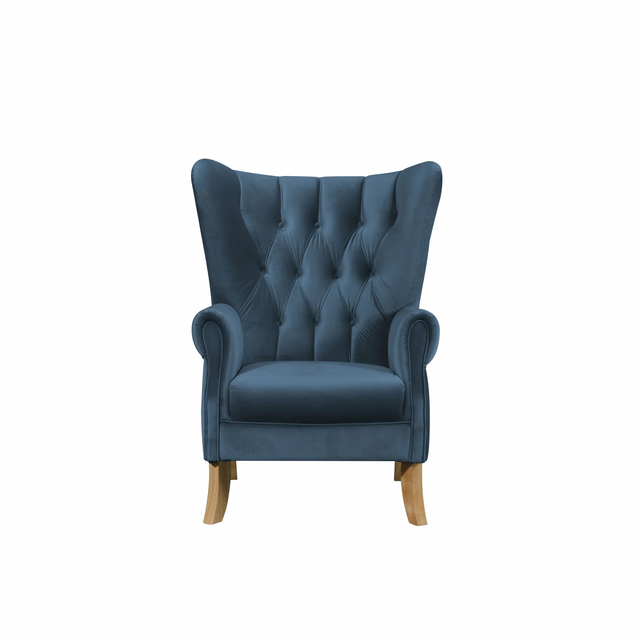 34" Azure Blue Velvet And Brown Solid Color Wingback Chair By Homeroots - Image 2