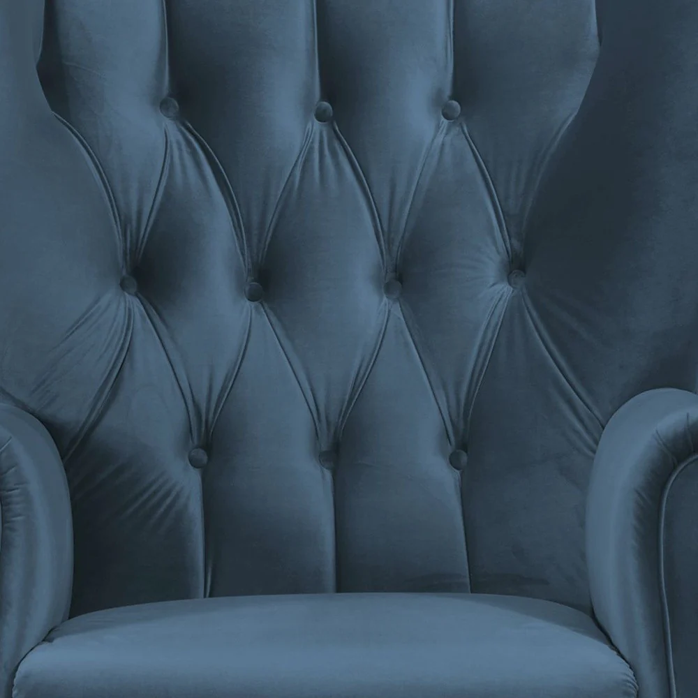 34" Azure Blue Velvet And Brown Solid Color Wingback Chair By Homeroots - Image 5