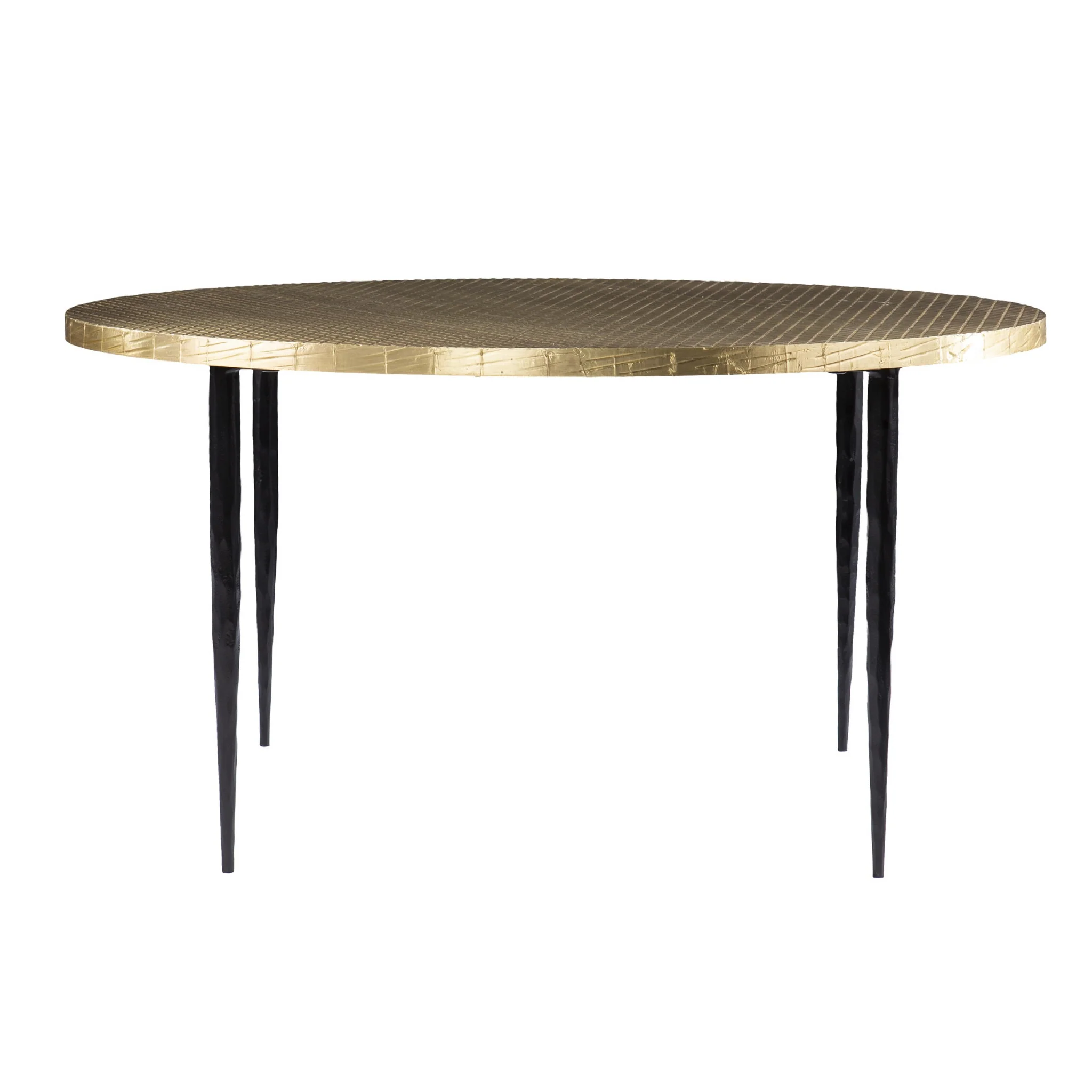 34" Black And Gold Embossed Metal Round Coffee Table By Homeroots - Image 2