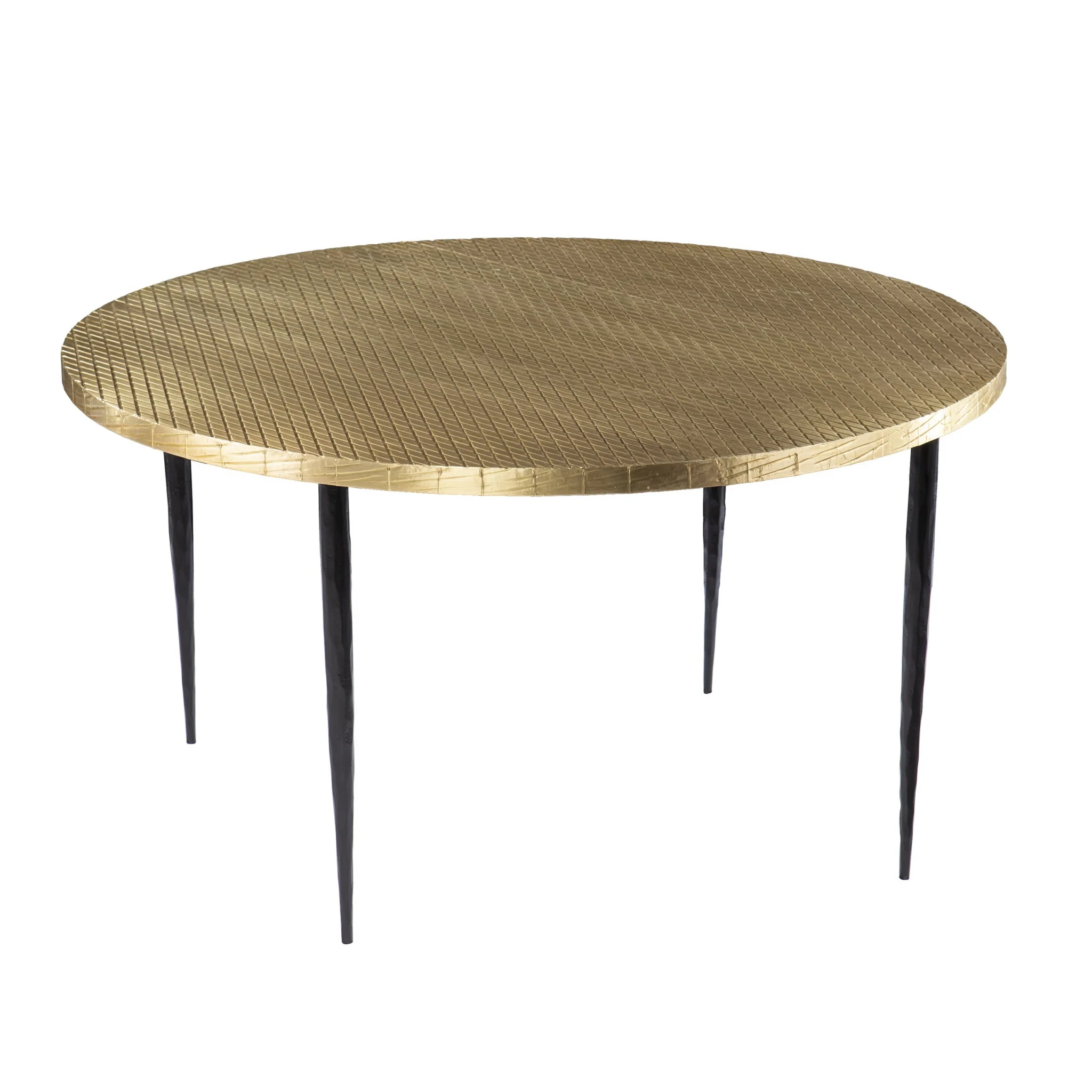 34" Black And Gold Embossed Metal Round Coffee Table By Homeroots - Image 3