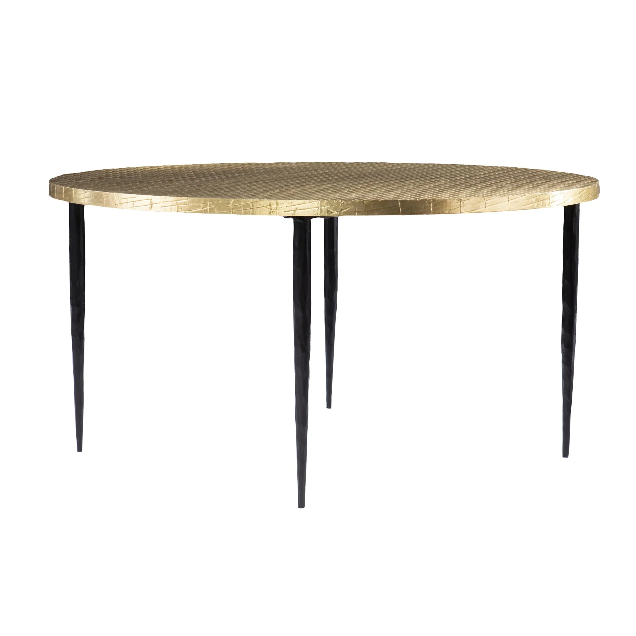 34" Black And Gold Embossed Metal Round Coffee Table By Homeroots - Image 4