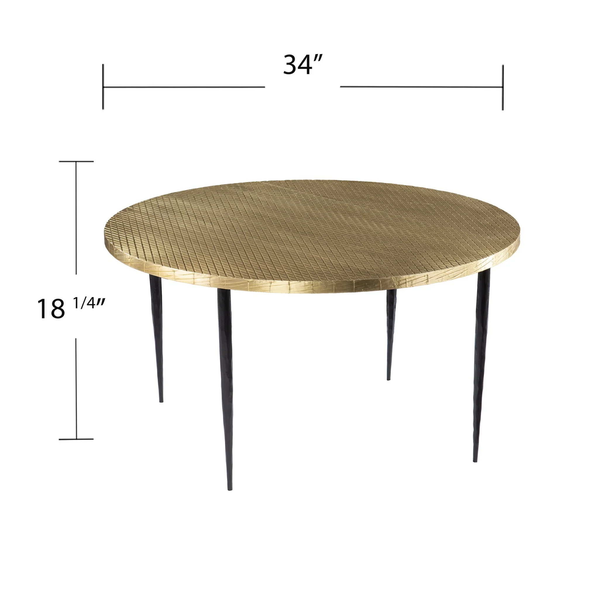 34" Black And Gold Embossed Metal Round Coffee Table By Homeroots - Image 6