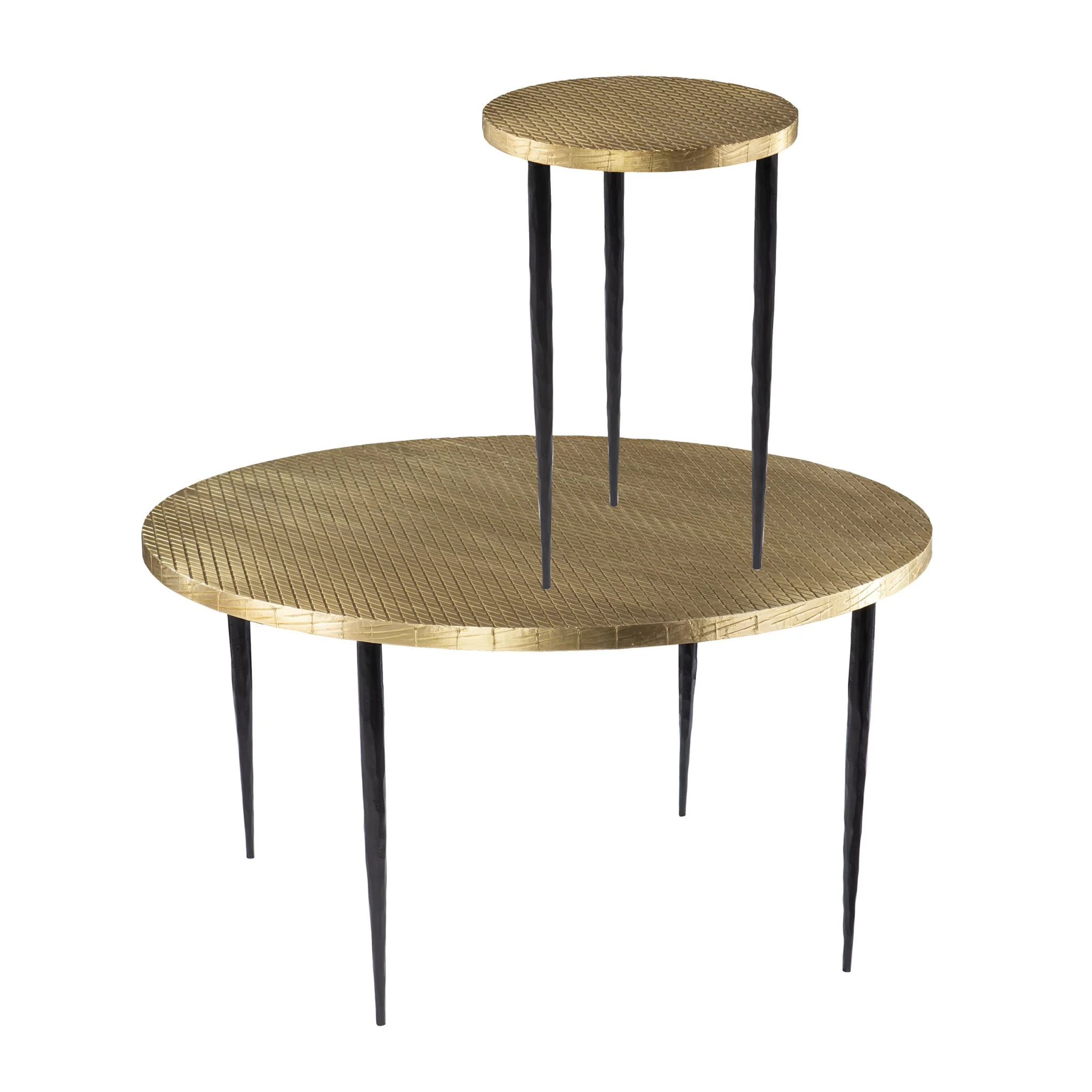 34" Black And Gold Embossed Metal Round Coffee Table By Homeroots - Image 7