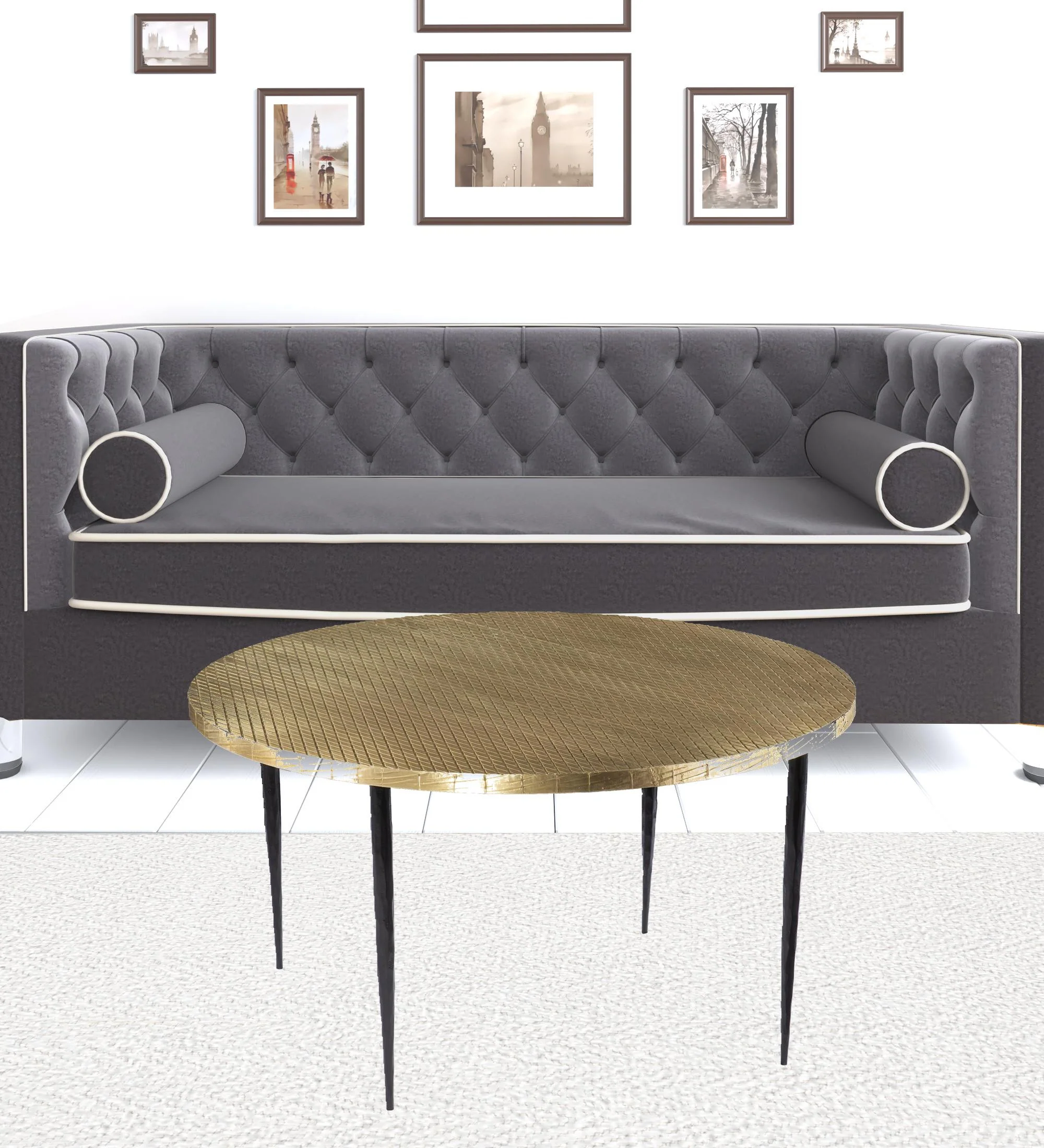34" Black And Gold Embossed Metal Round Coffee Table By Homeroots - Image 9