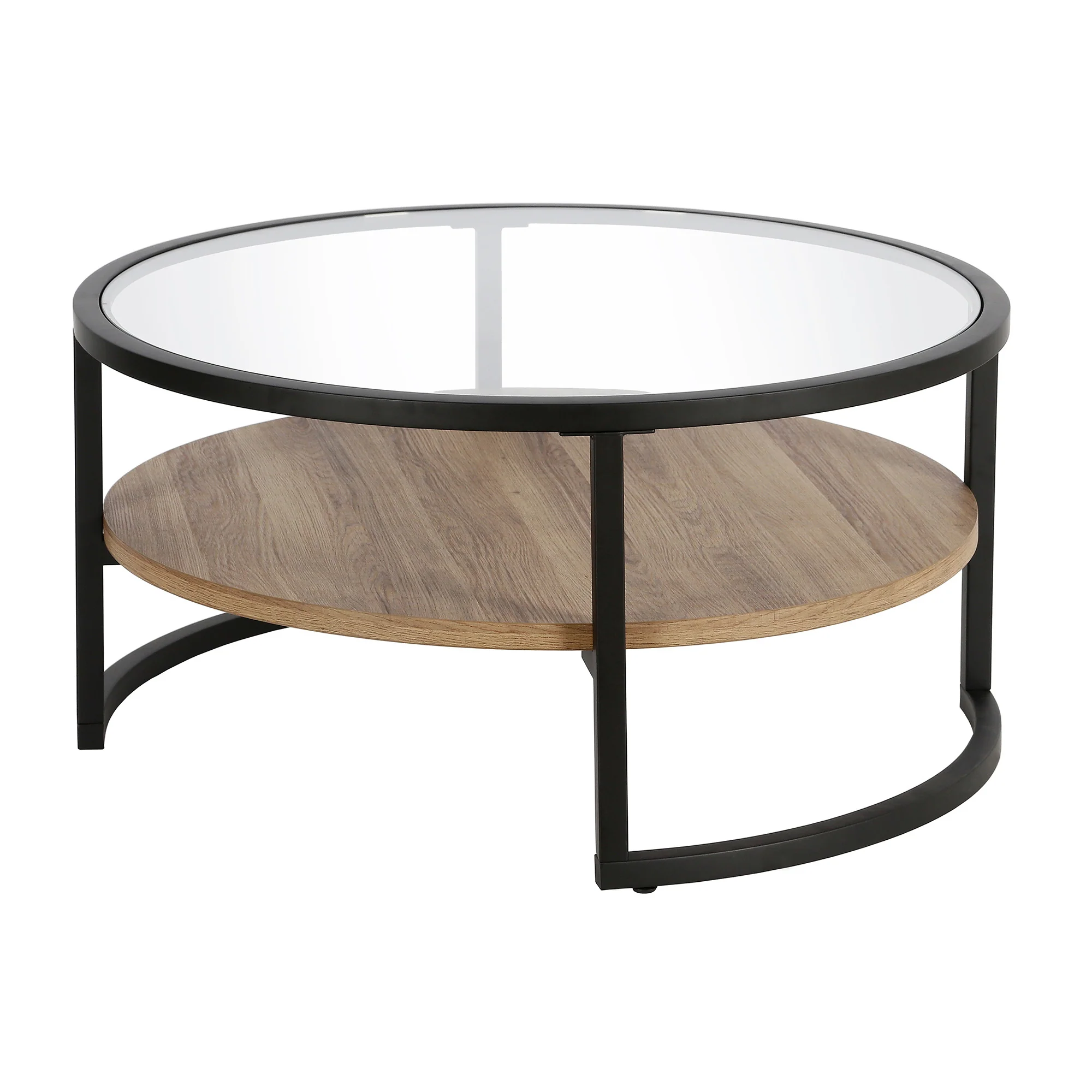 34" Black Brown and Glass Round Coffee Table With Shelf By Homeroots - Image 2