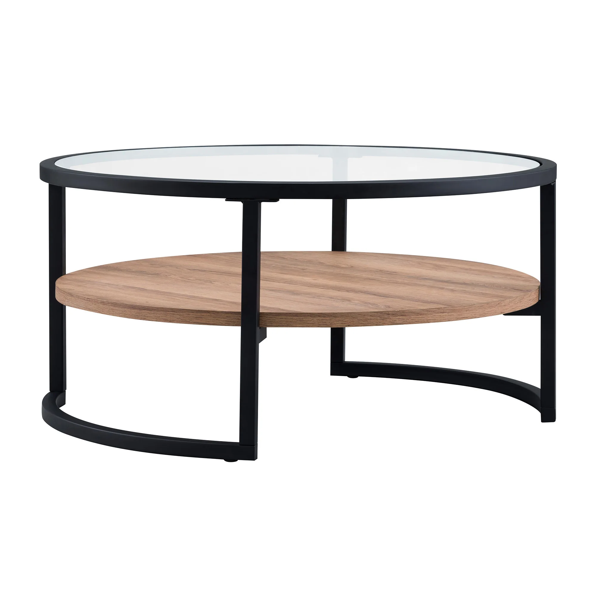 34" Black Brown and Glass Round Coffee Table With Shelf By Homeroots - Image 3