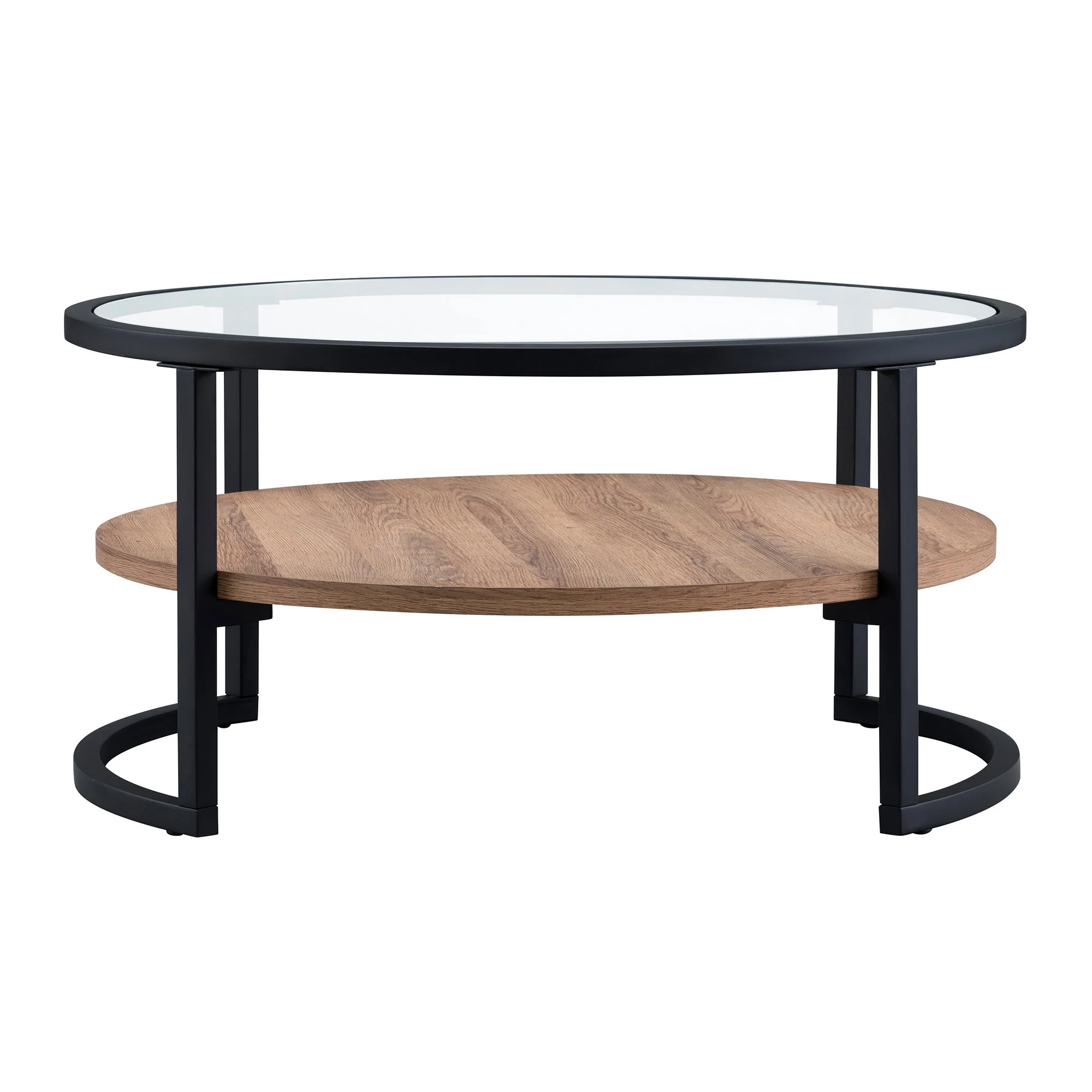 34" Black Brown and Glass Round Coffee Table With Shelf By Homeroots - Image 4