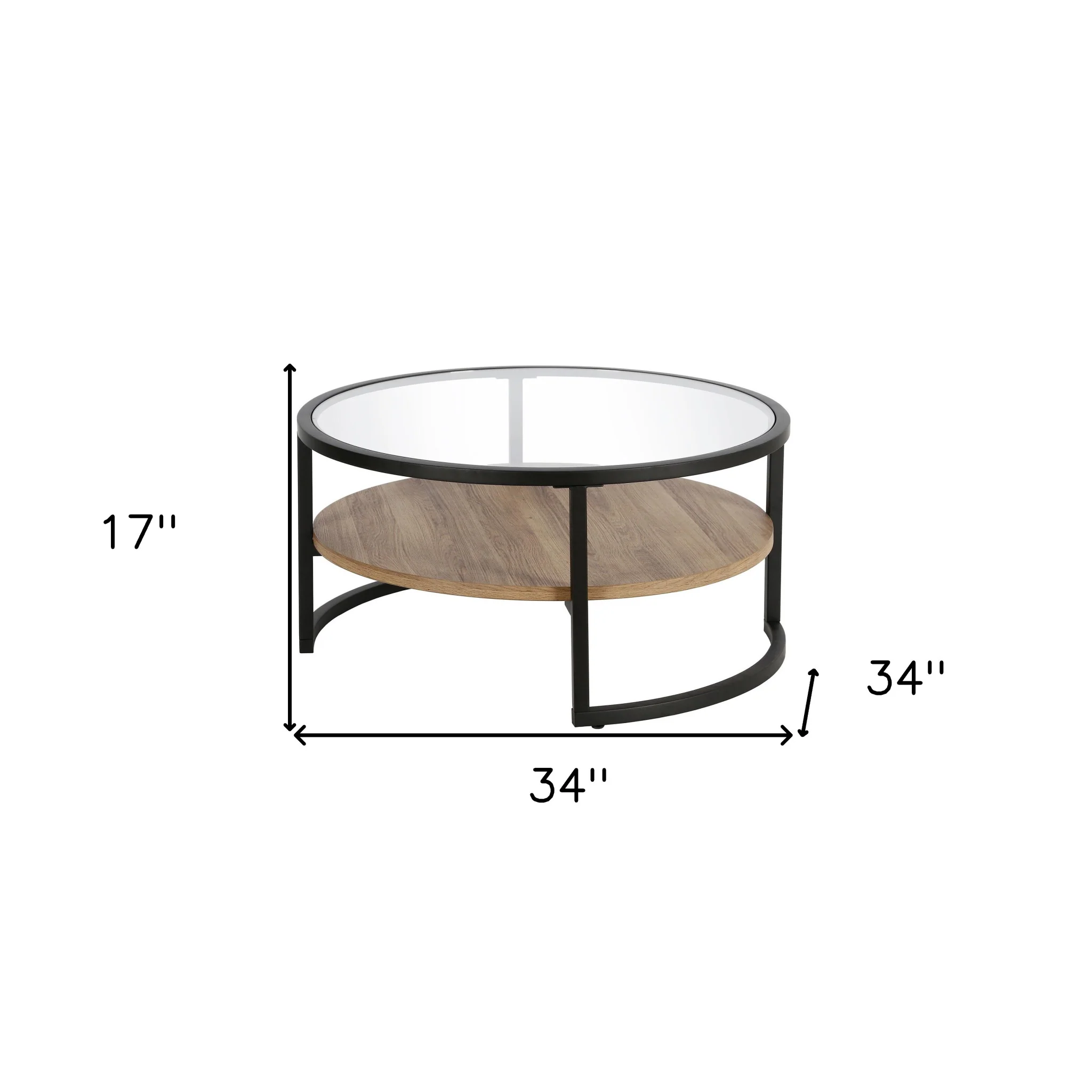 34" Black Brown and Glass Round Coffee Table With Shelf By Homeroots - Image 8