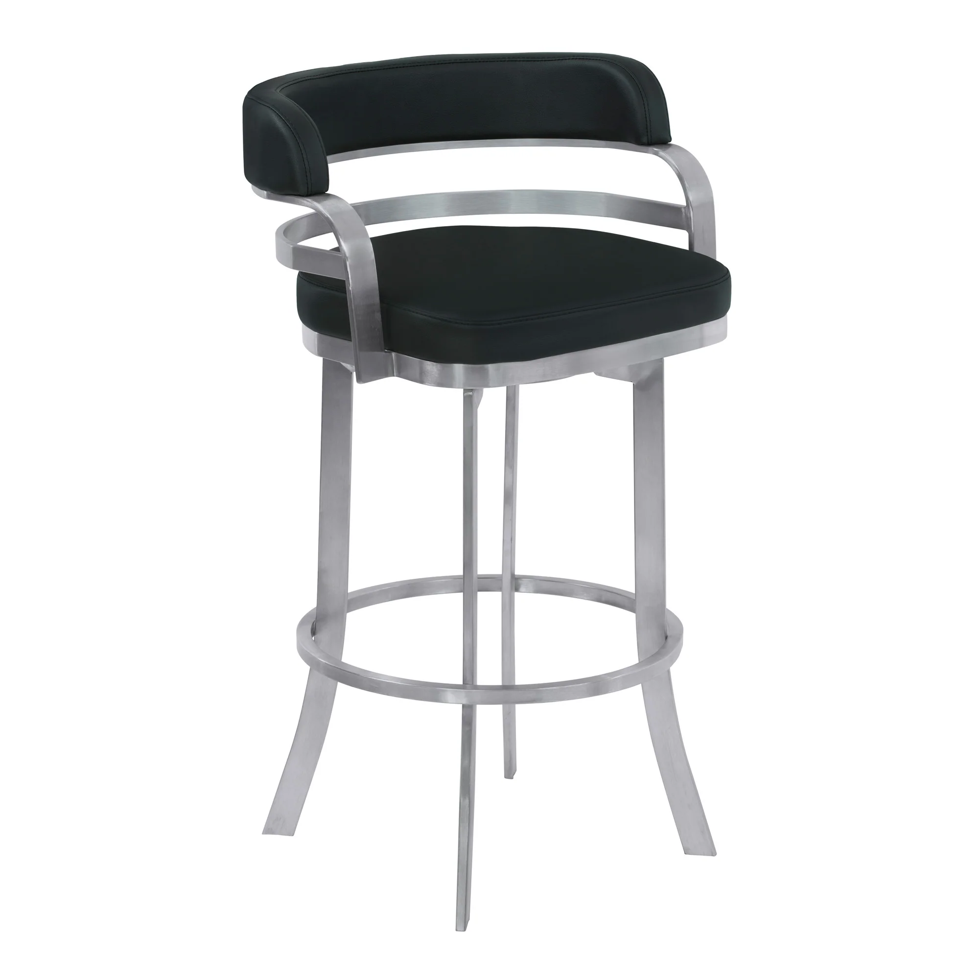 34" Black Brushed Stainless Steel Counter Height Swivel Backless Bar Chair By Homeroots - Image 2