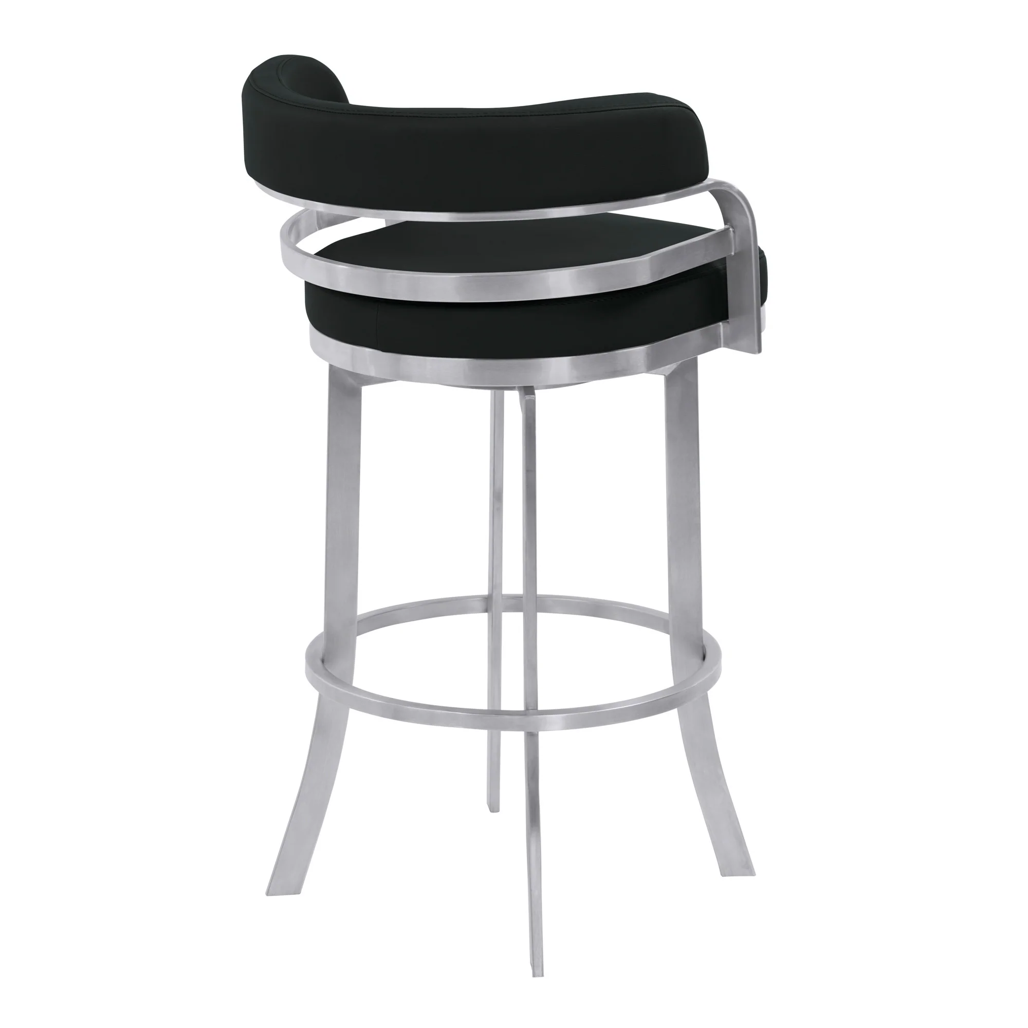 34" Black Brushed Stainless Steel Counter Height Swivel Backless Bar Chair By Homeroots - Image 4