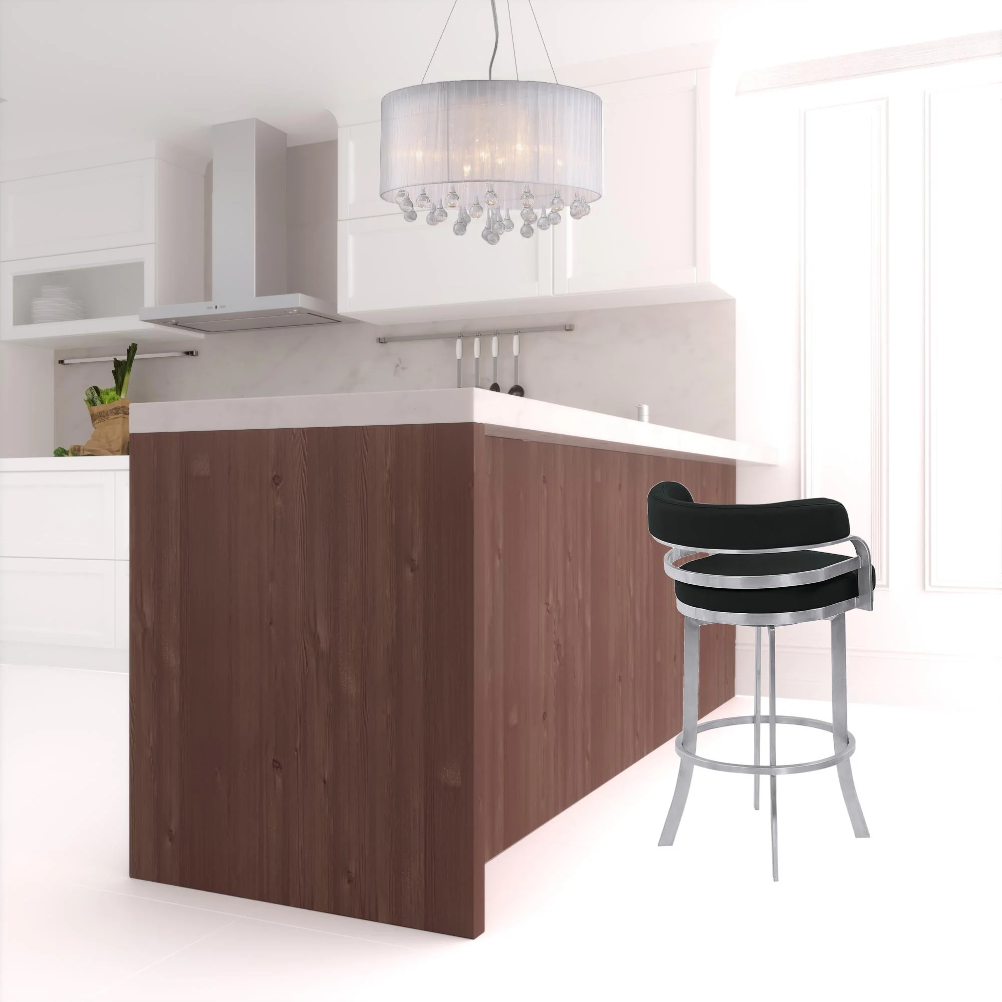 34" Black Brushed Stainless Steel Counter Height Swivel Backless Bar Chair By Homeroots - Image 5
