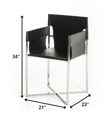 34' Black Eco Leather And Stainless Steel Dining Chair By Homeroots - Image 2