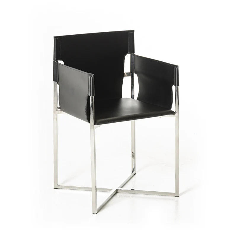 34' Black Eco Leather And Stainless Steel Dining Chair By Homeroots - Image 3