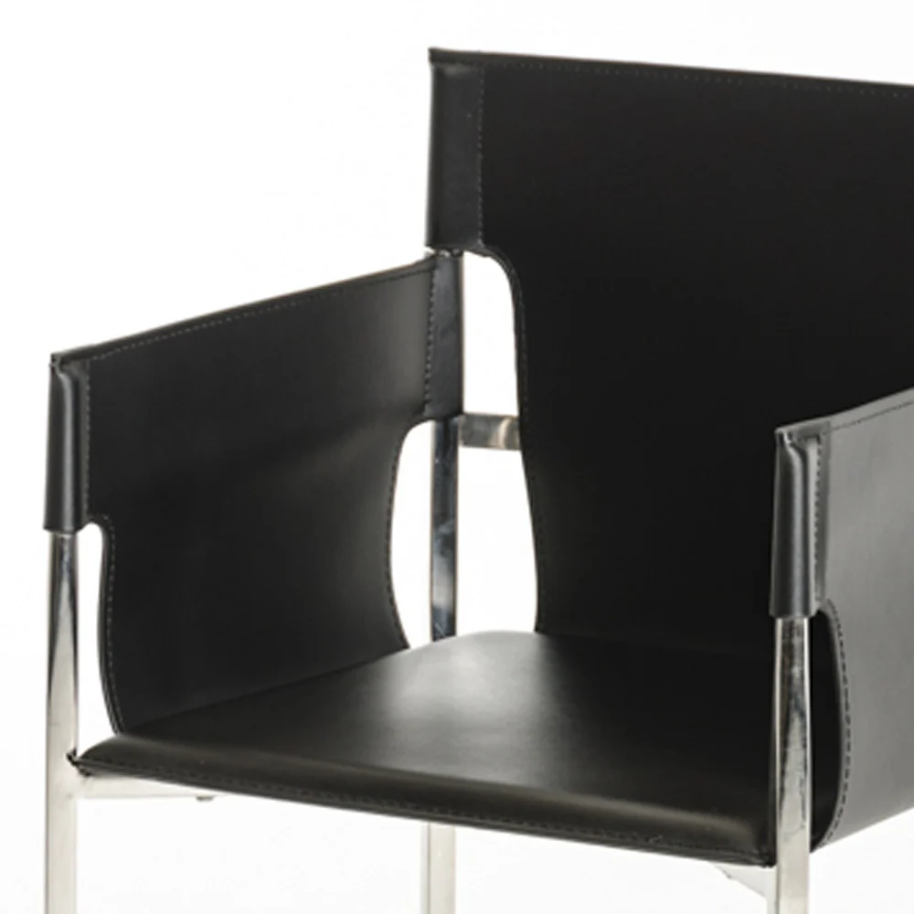 34' Black Eco Leather And Stainless Steel Dining Chair By Homeroots - Image 4