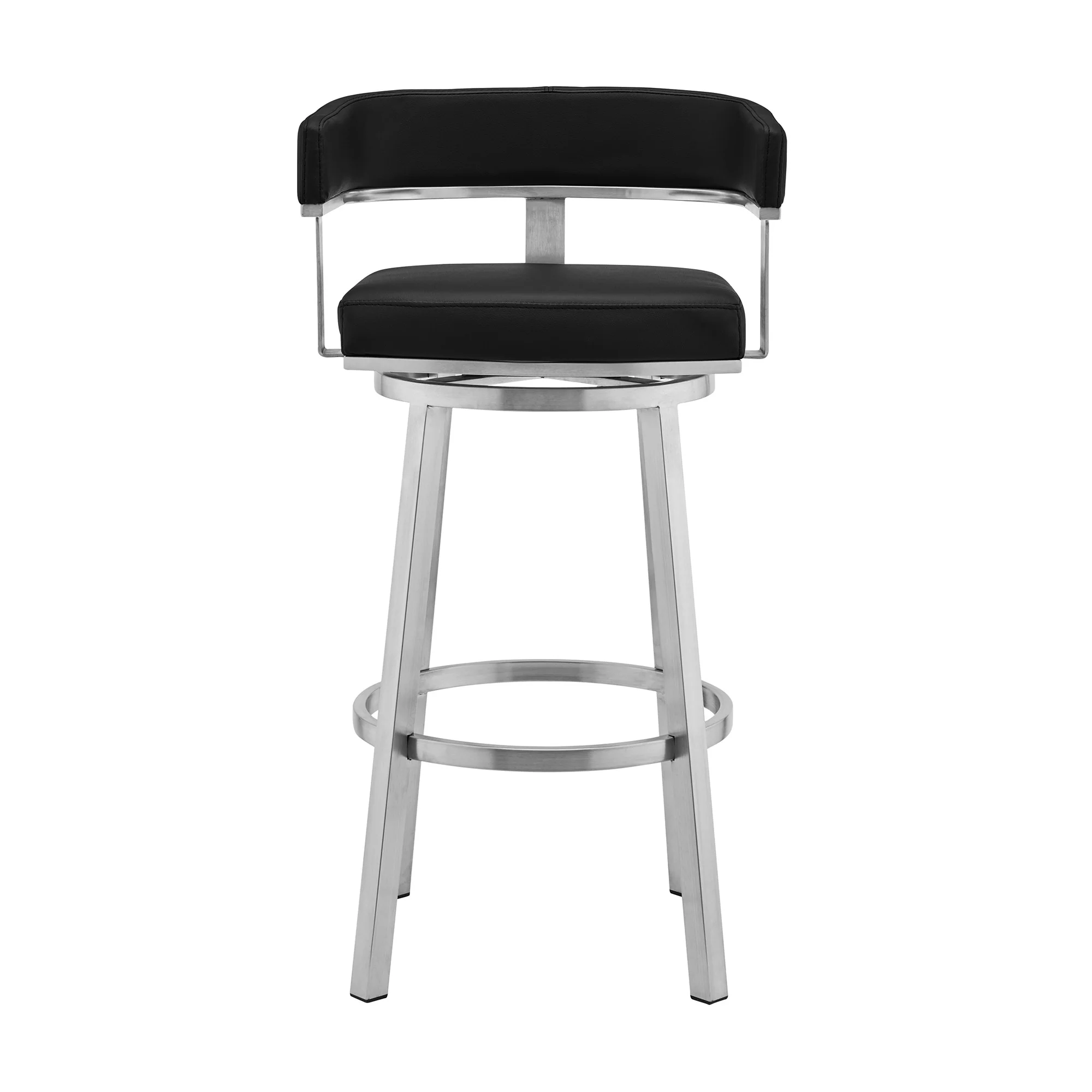 34" Black Faux Leather And Silver Swivel Low Back Counter Height Bar Chair By Homeroots - Image 3