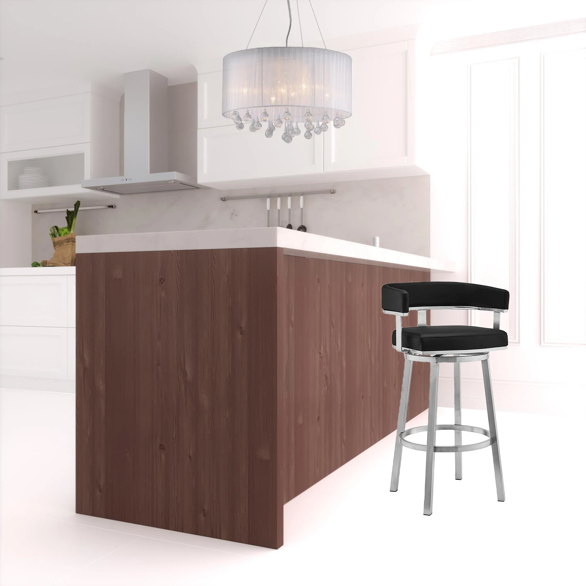 34" Black Faux Leather And Silver Swivel Low Back Counter Height Bar Chair By Homeroots - Image 5