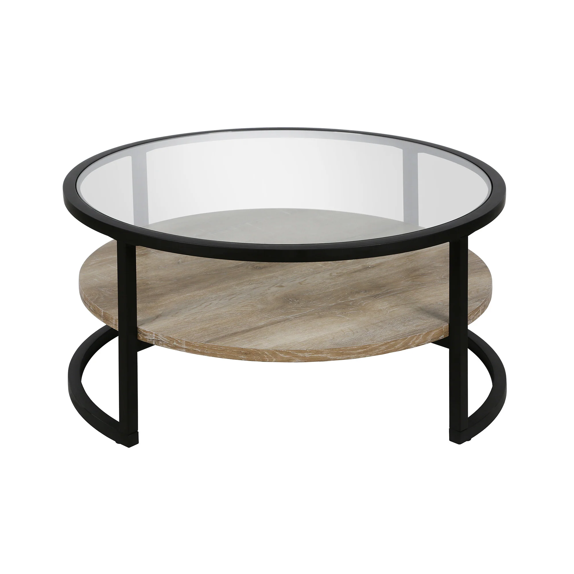 34" Black Glass Round Coffee Table With Shelf By Homeroots - Image 2