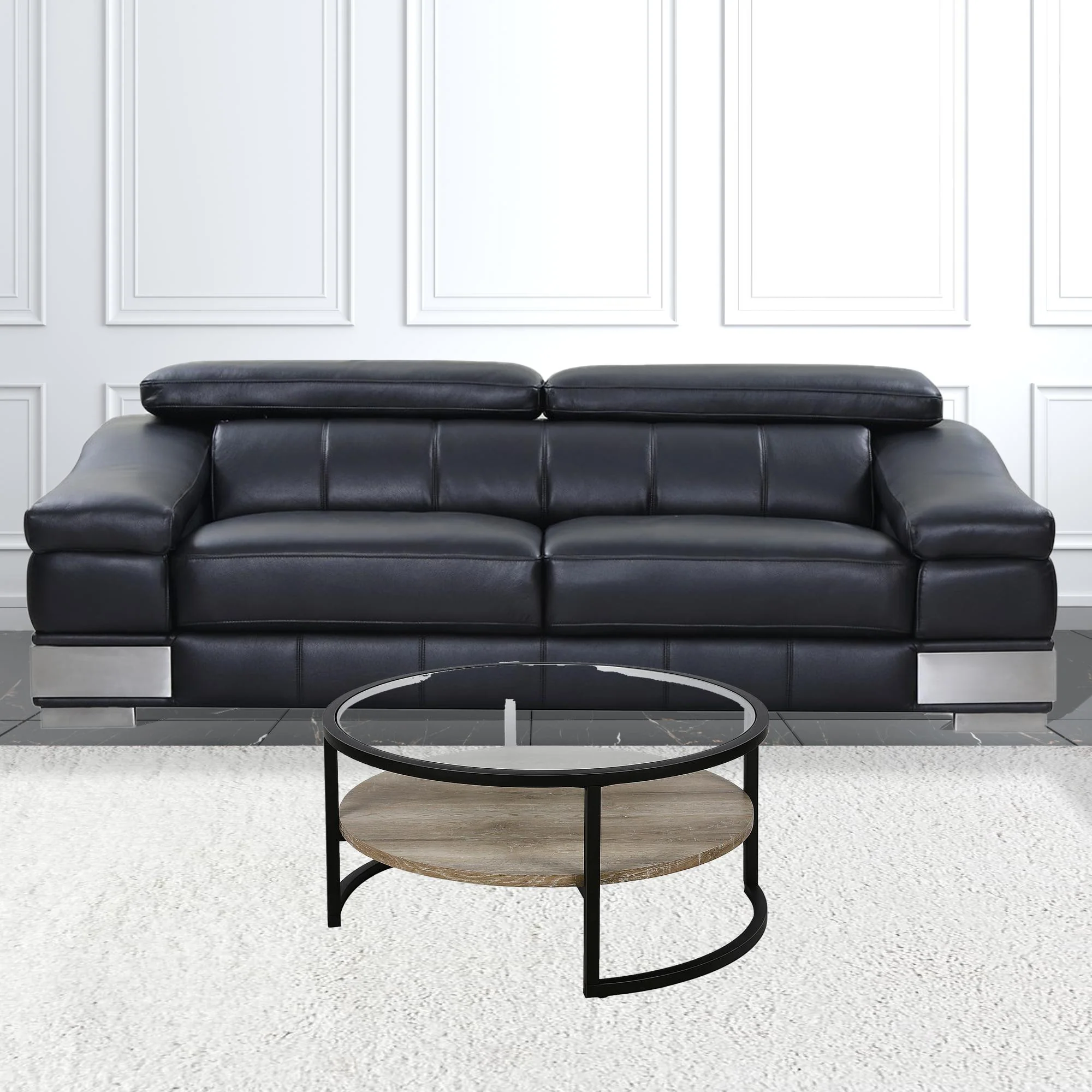 34" Black Glass Round Coffee Table With Shelf By Homeroots - Image 3