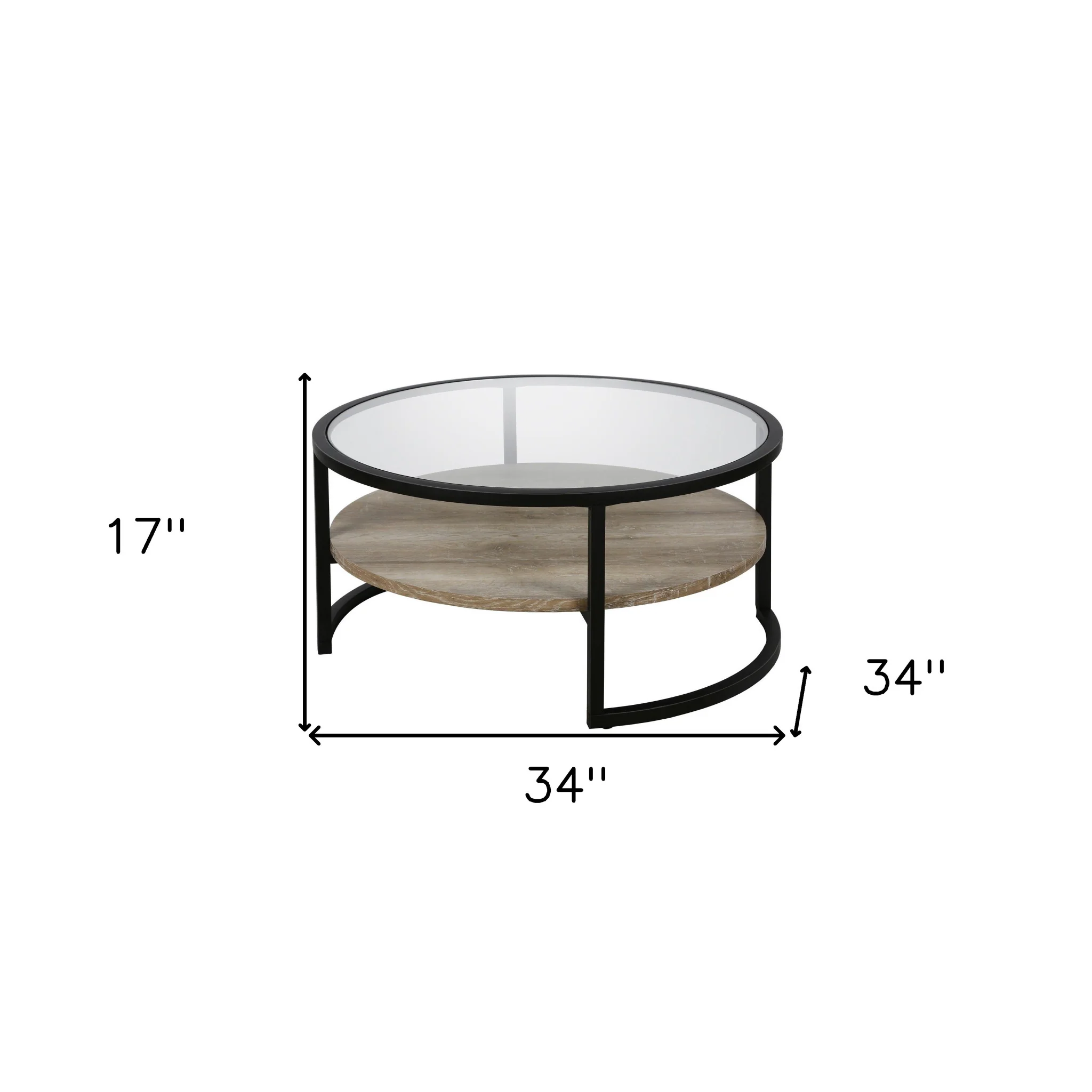 34" Black Glass Round Coffee Table With Shelf By Homeroots - Image 7
