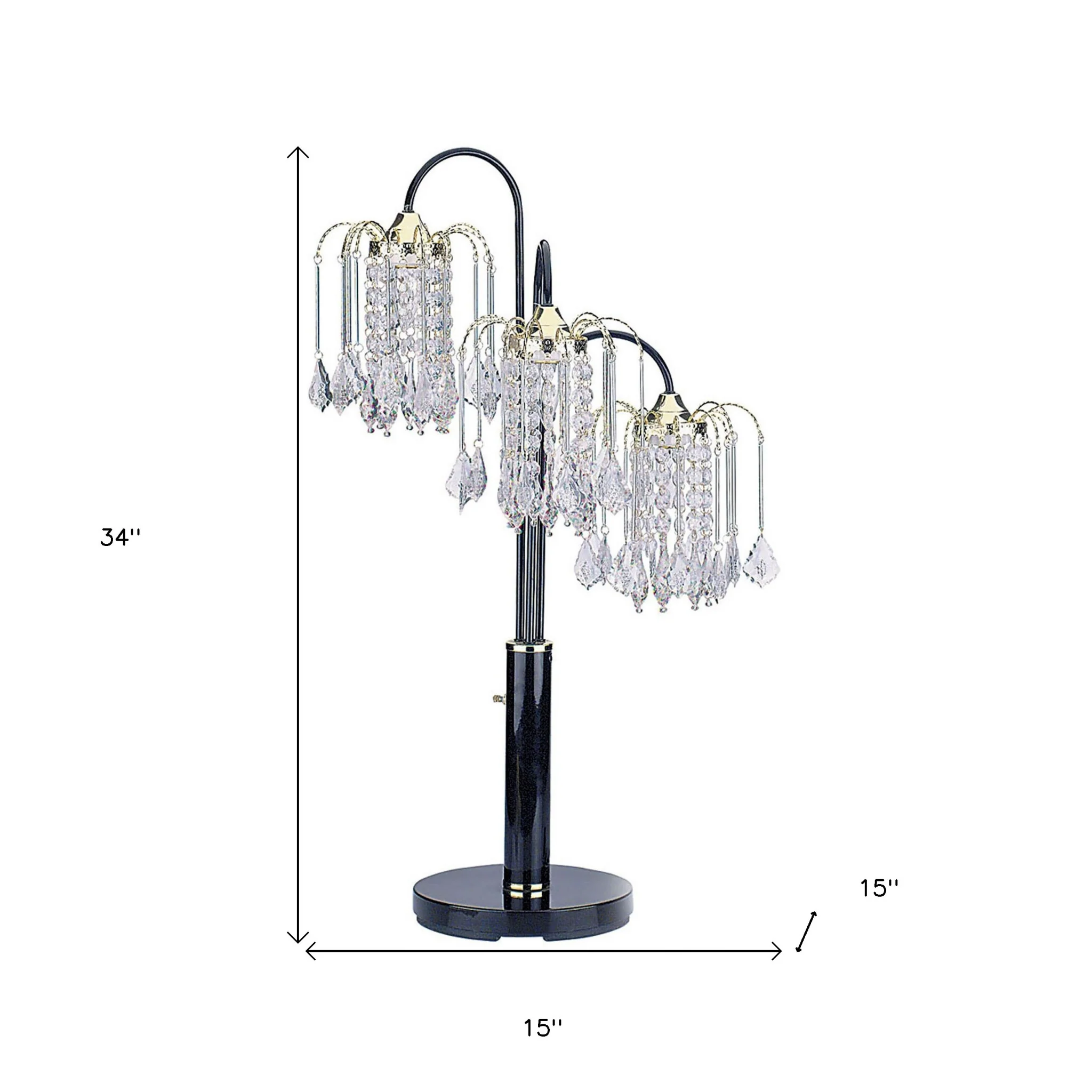 34" Black Metal Three Light Chandelier Table Lamp By Homeroots - Image 6