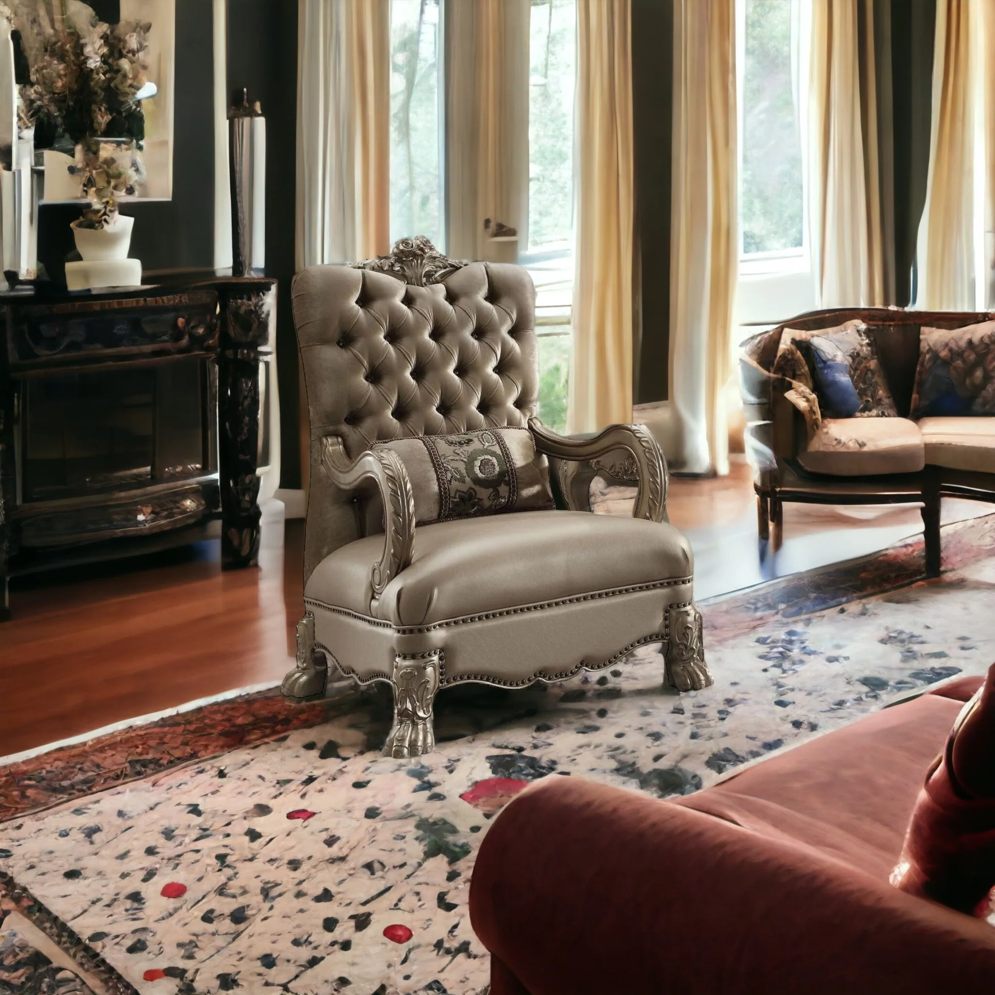 34" Bone and Gold Velvet Tufted Arm Chair By Homeroots - Image 2