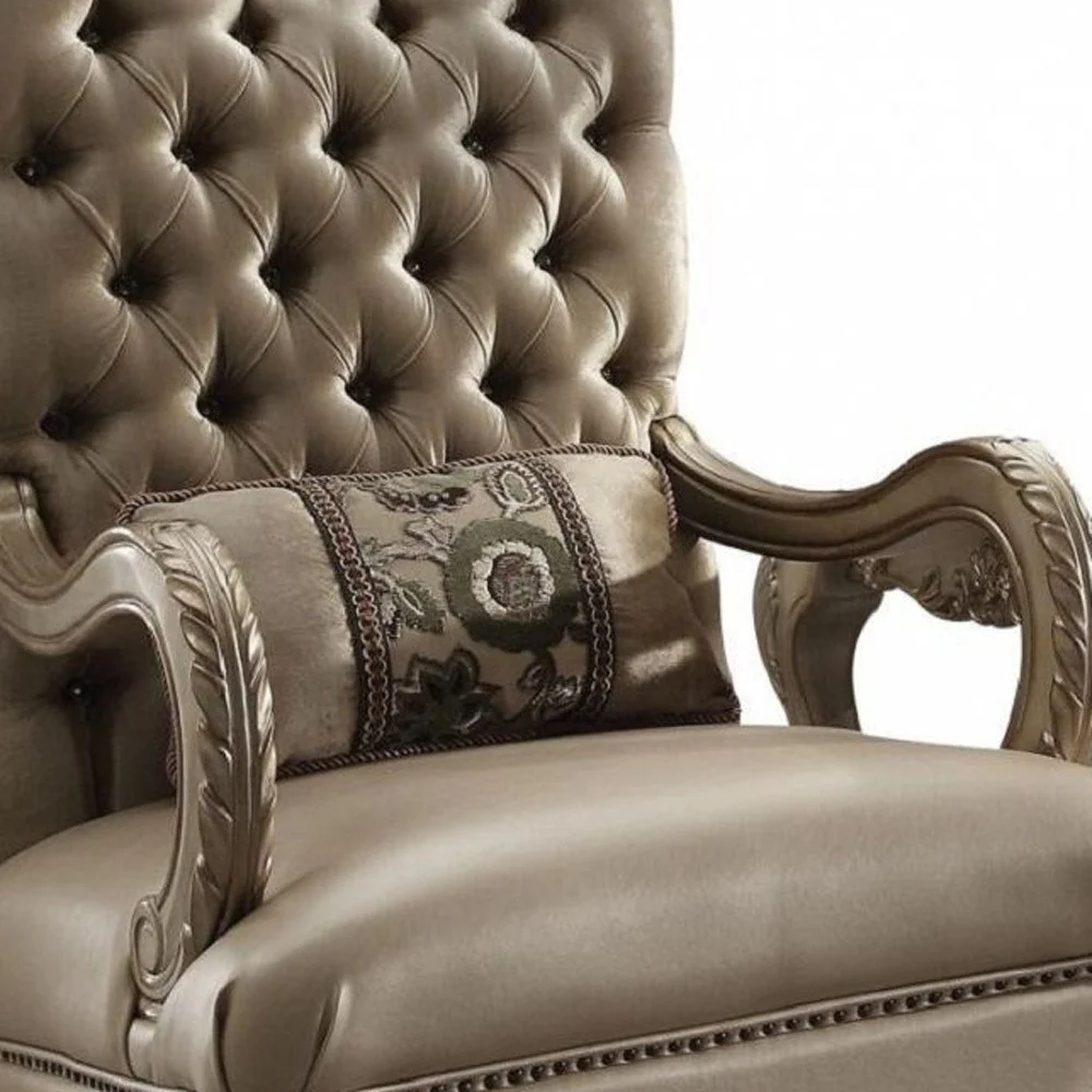 34" Bone and Gold Velvet Tufted Arm Chair By Homeroots - Image 3