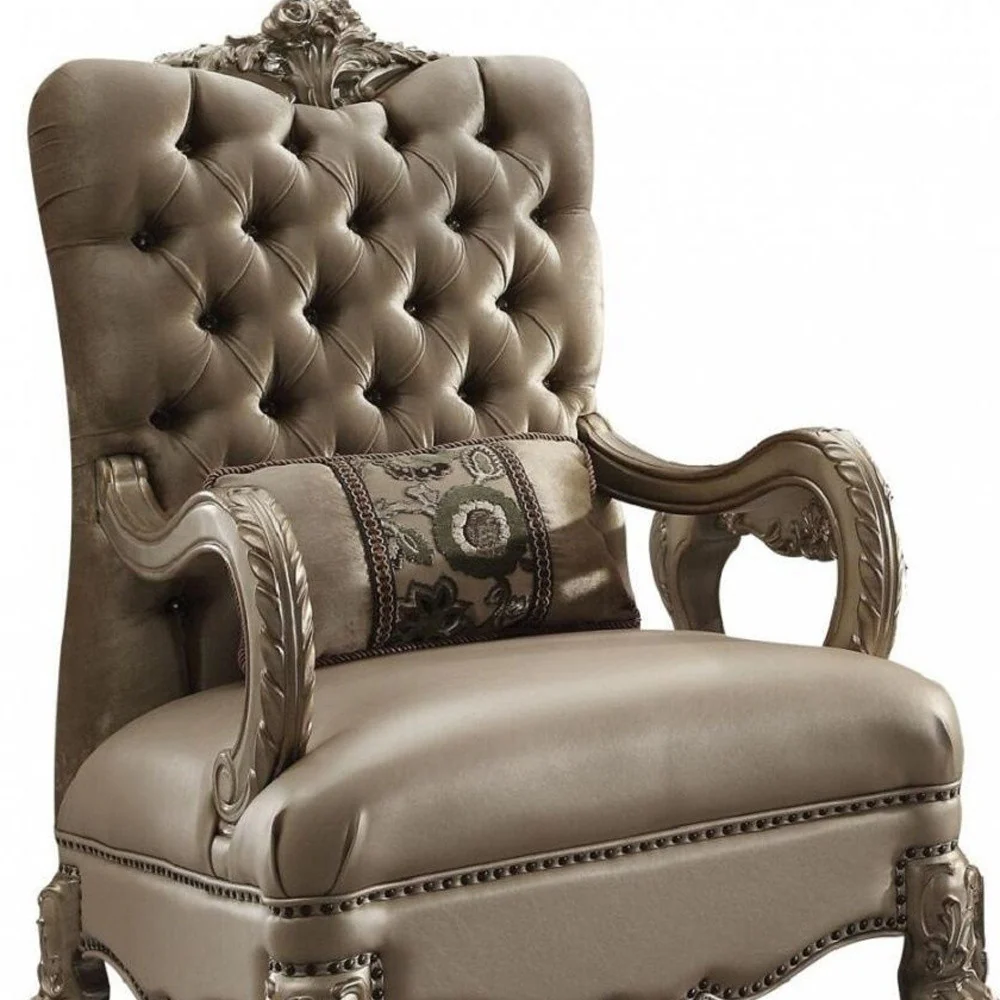 34" Bone and Gold Velvet Tufted Arm Chair By Homeroots - Image 4