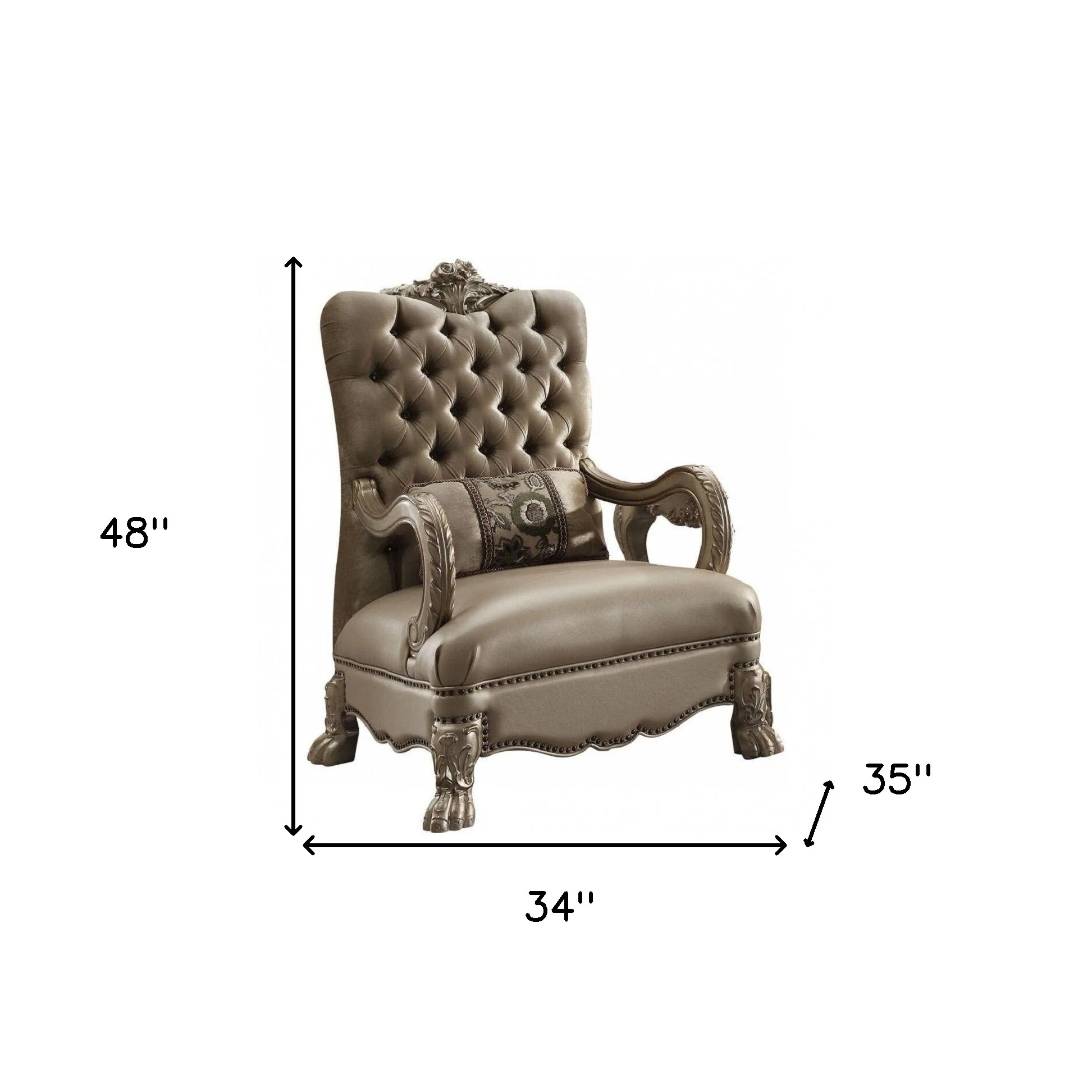 34" Bone and Gold Velvet Tufted Arm Chair By Homeroots - Image 5