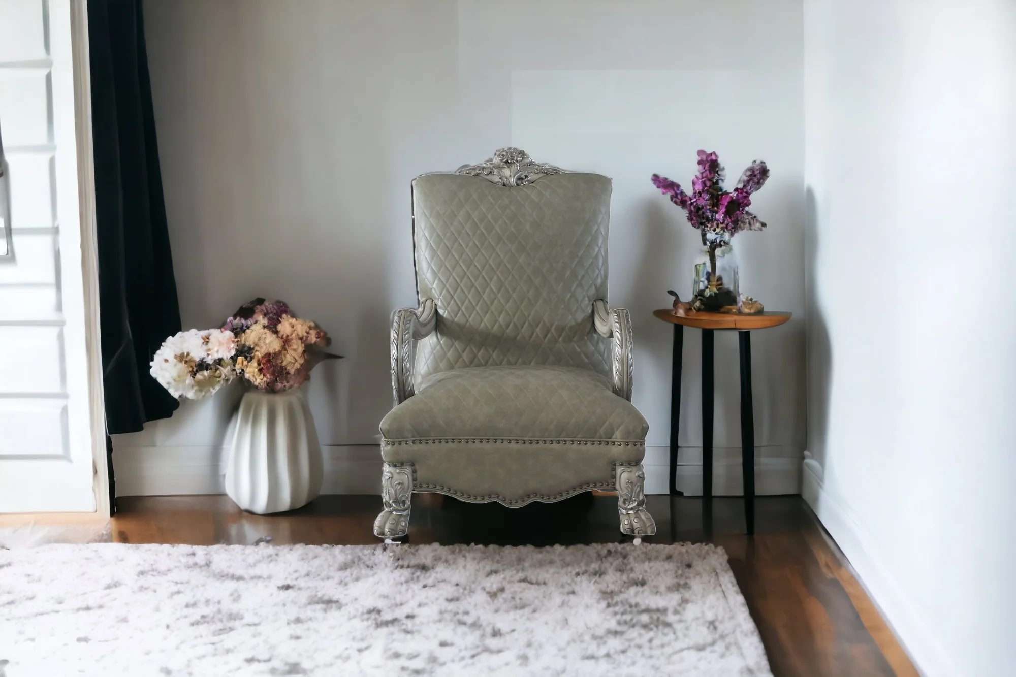 34" Bone Faux Leather Arm Chair By Homeroots - Image 2