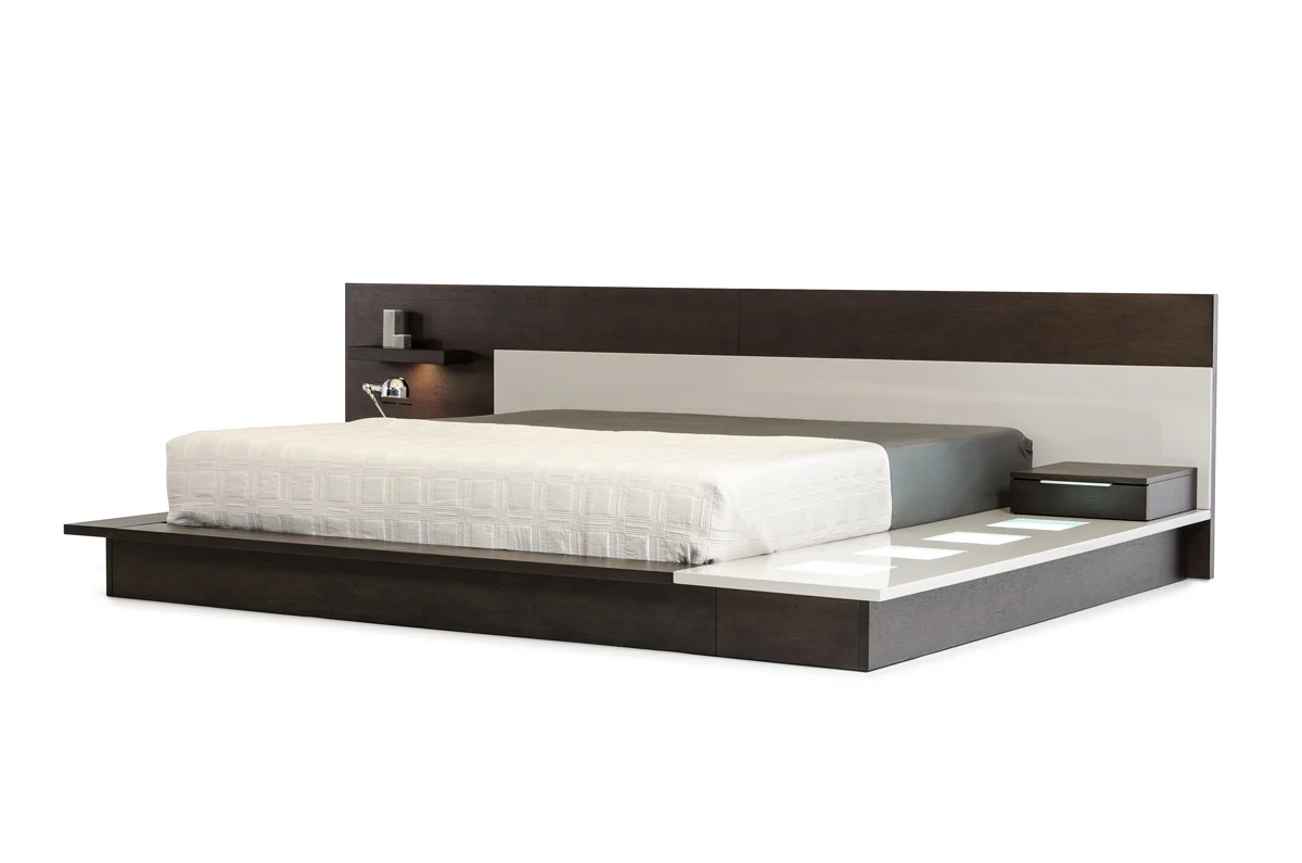 34" Brown Oak And Grey Veneer Platfrom Queen Bed With Lights By Homeroots - Image 2