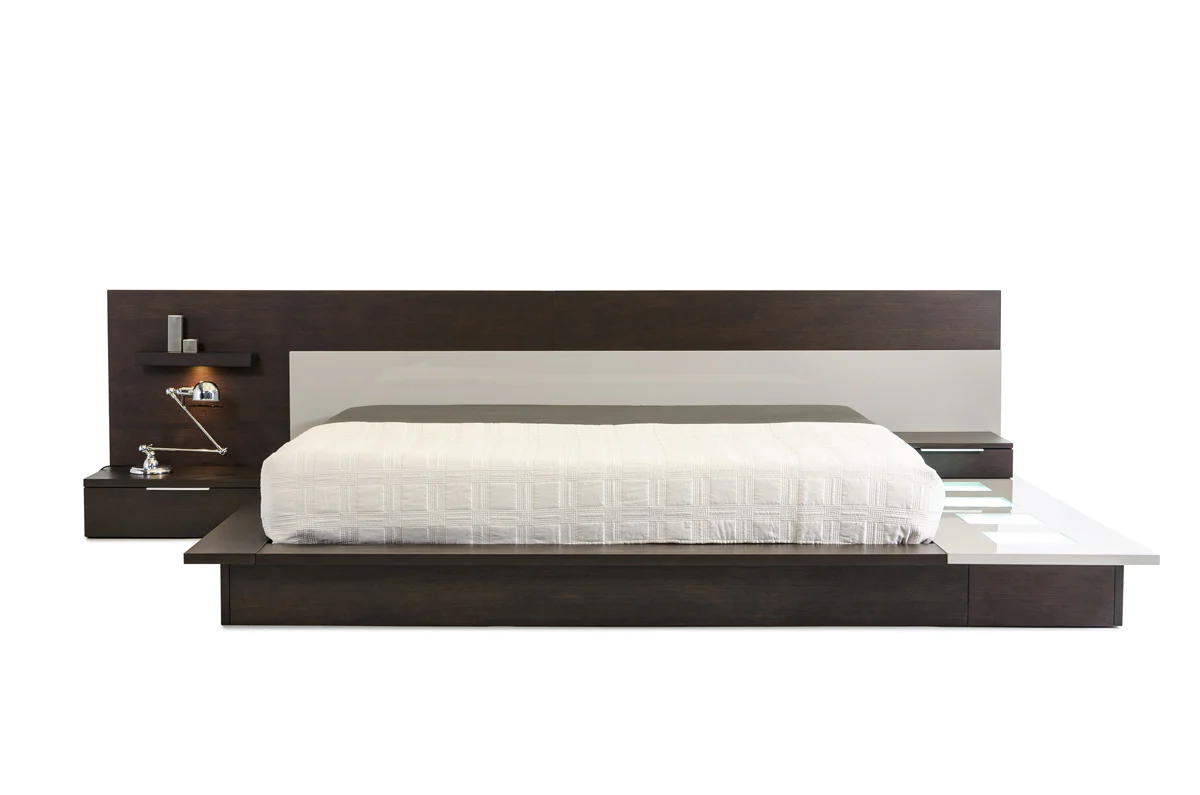 34" Brown Oak And Grey Veneer Platfrom Queen Bed With Lights By Homeroots - Image 3
