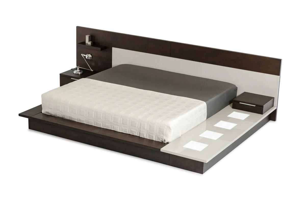 34" Brown Oak And Grey Veneer Platfrom Queen Bed With Lights By Homeroots - Image 4