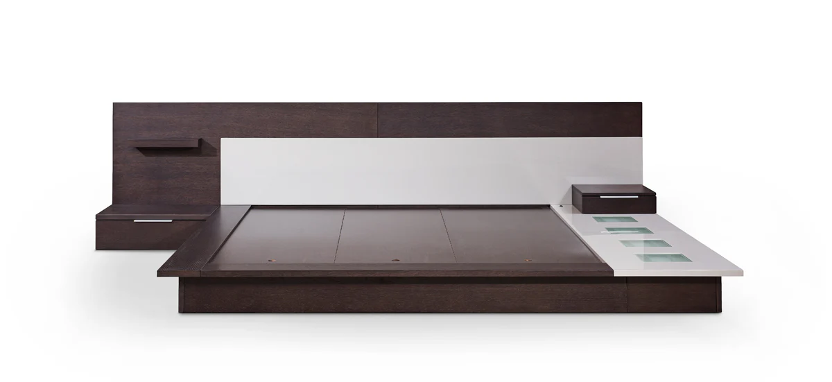 34" Brown Oak And Grey Veneer Platfrom Queen Bed With Lights By Homeroots - Image 5