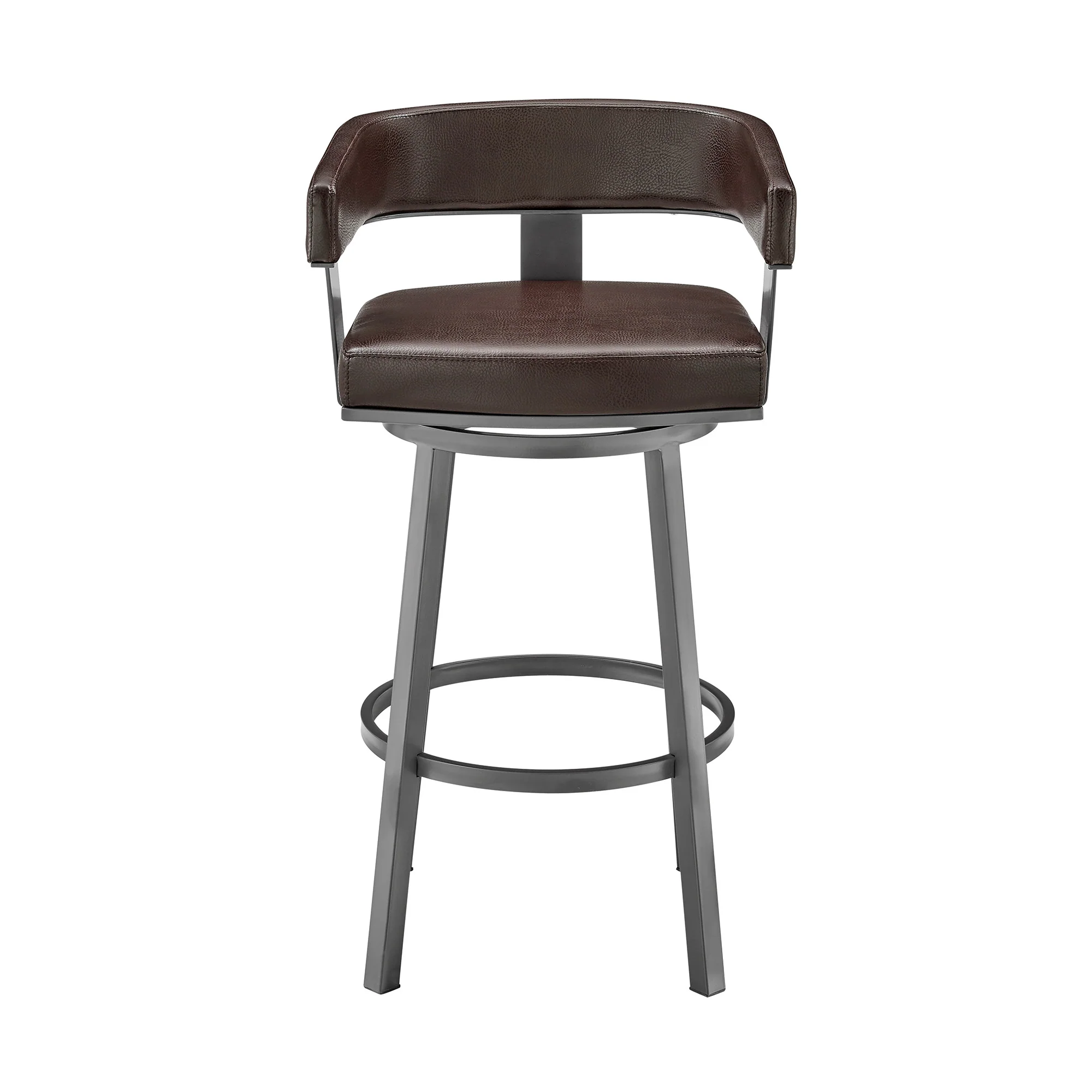 34" Chocolate Faux Leather And Iron Swivel Low Back Counter Height Bar Chair By Homeroots - Image 2