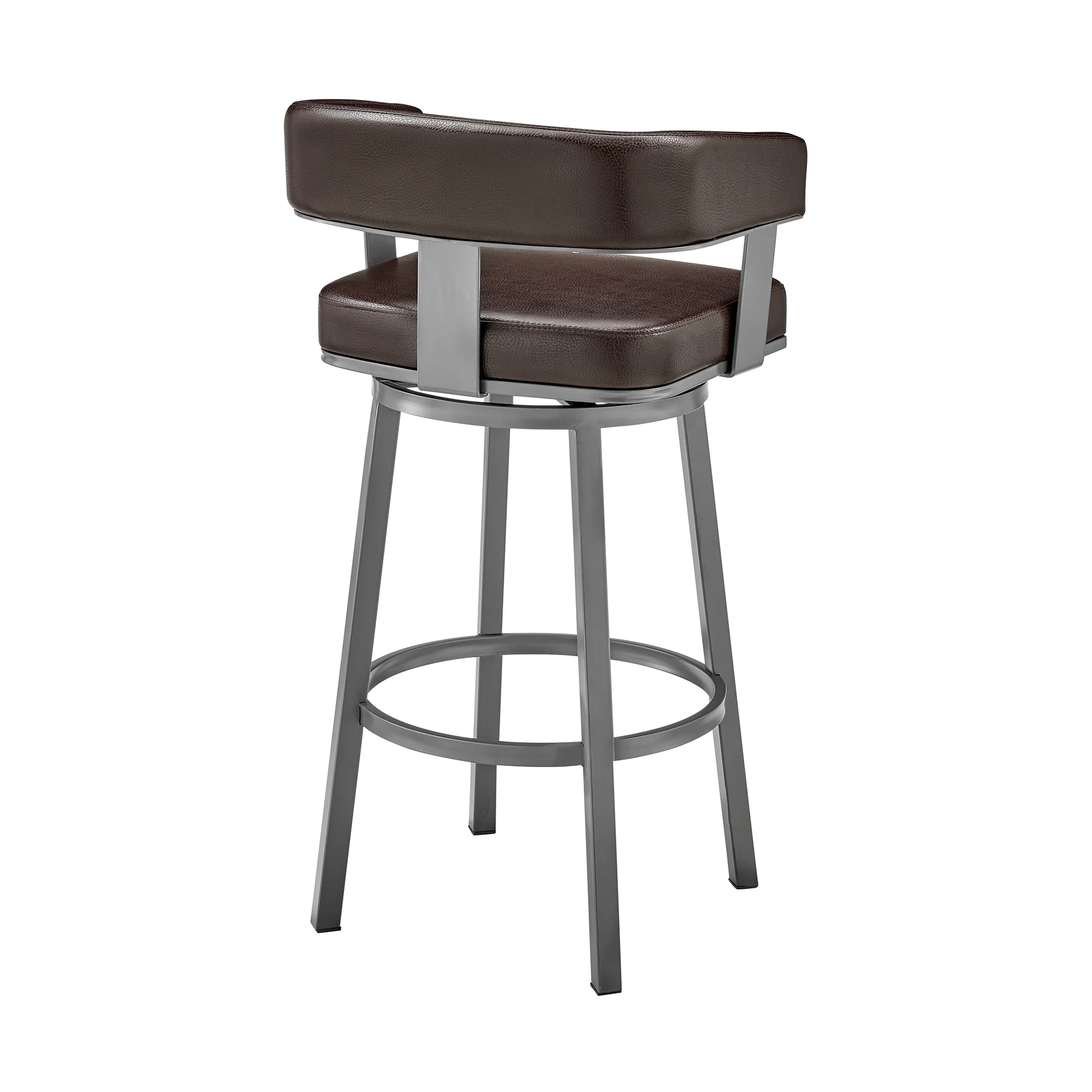 34" Chocolate Faux Leather And Iron Swivel Low Back Counter Height Bar Chair By Homeroots - Image 4