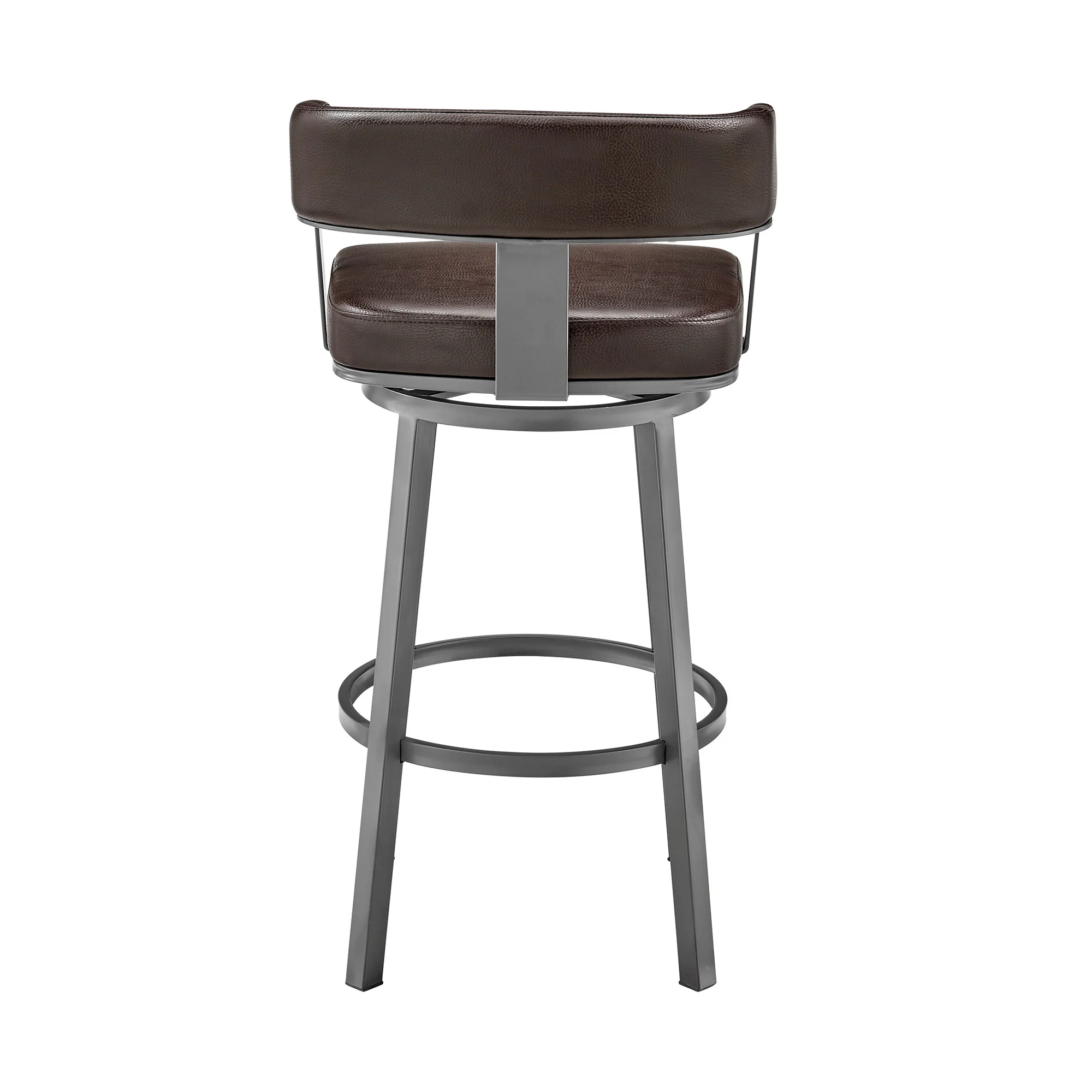 34" Chocolate Faux Leather And Iron Swivel Low Back Counter Height Bar Chair By Homeroots - Image 5