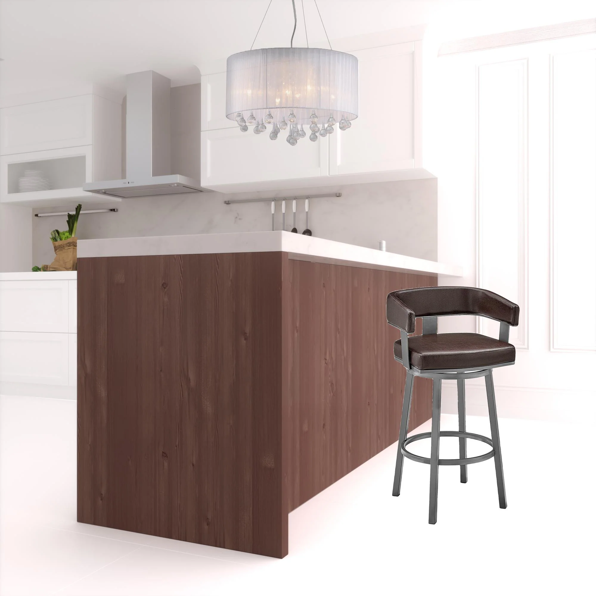 34" Chocolate Faux Leather And Iron Swivel Low Back Counter Height Bar Chair By Homeroots - Image 6
