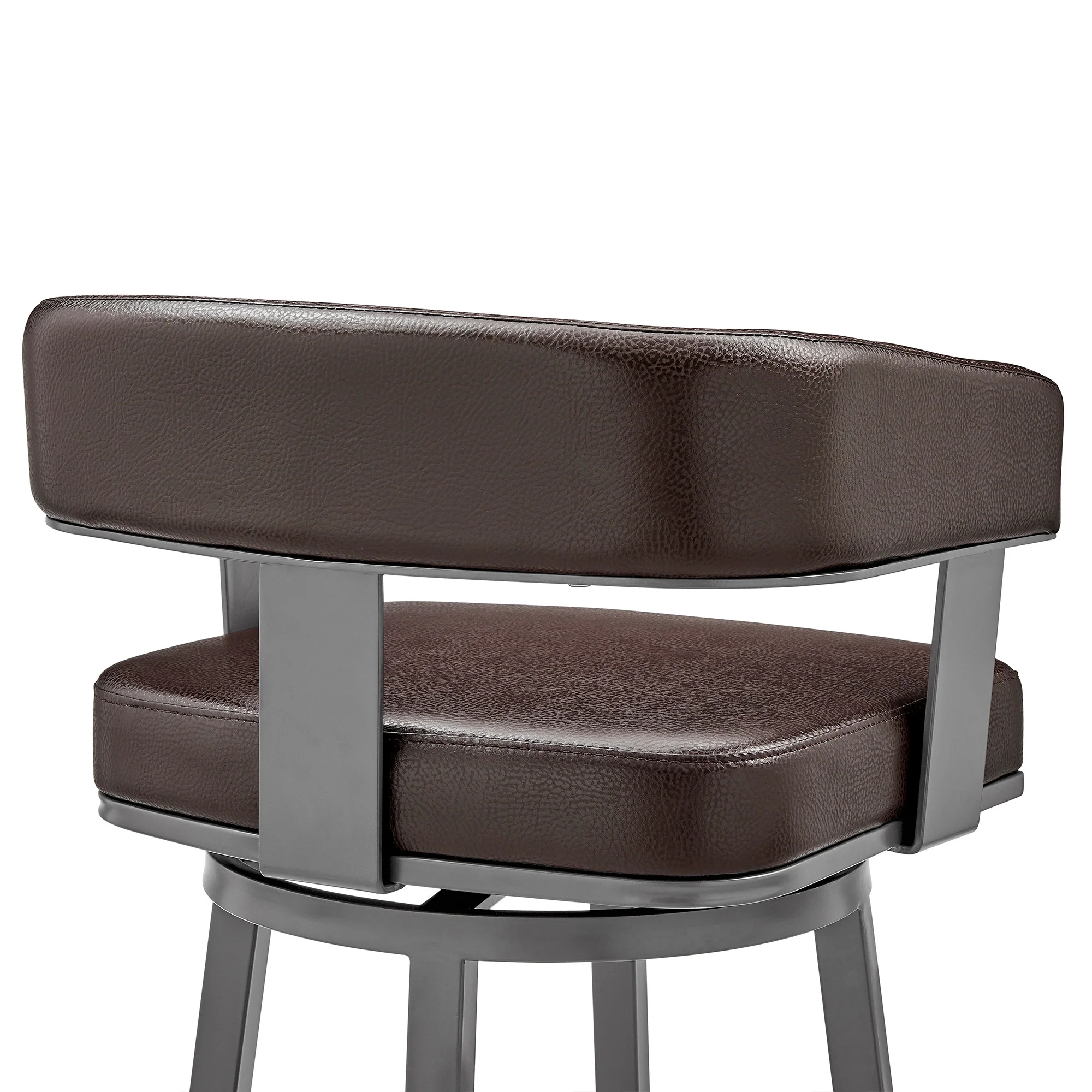 34" Chocolate Faux Leather And Iron Swivel Low Back Counter Height Bar Chair By Homeroots - Image 8
