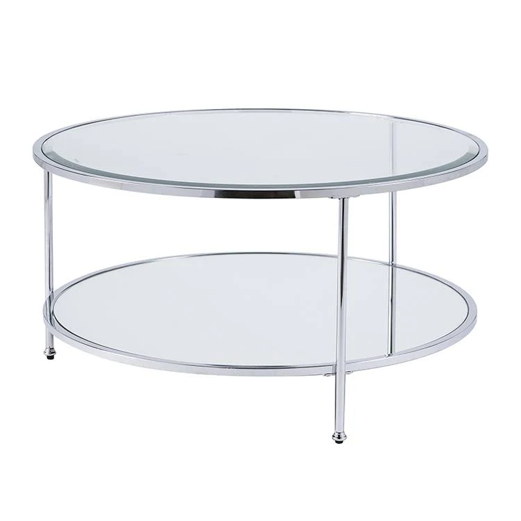 34" Chrome Glass And Metal Round Mirrored Coffee Table By Homeroots - Image 3