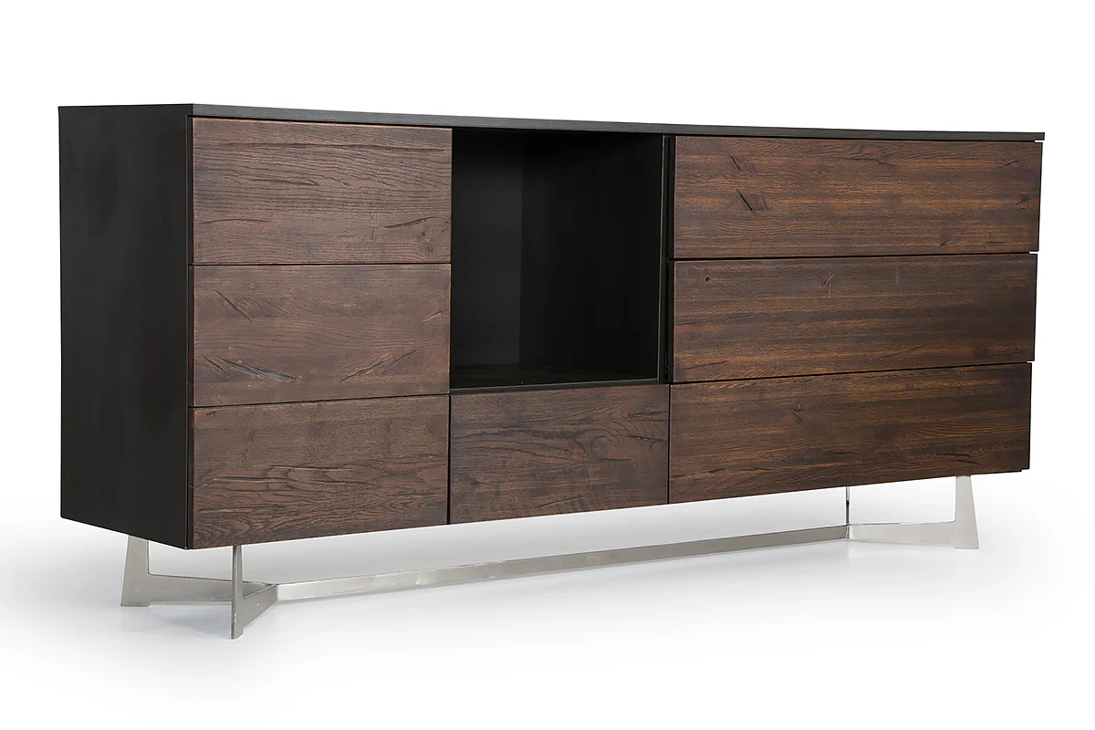 34' Dark Aged Oak Veneer Steel And Wood Buffet By Homeroots - Image 2