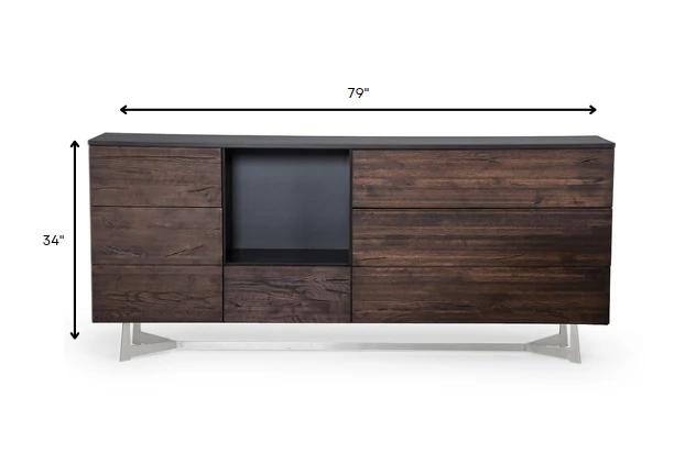 34' Dark Aged Oak Veneer Steel And Wood Buffet By Homeroots - Image 4
