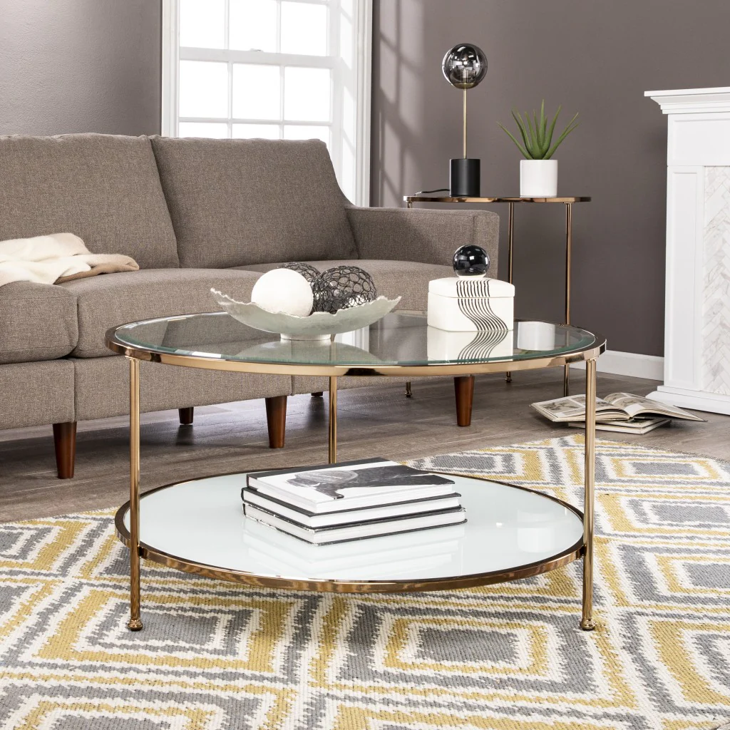 34" Gold Glass And Metal Round Coffee Table By Homeroots - Image 6