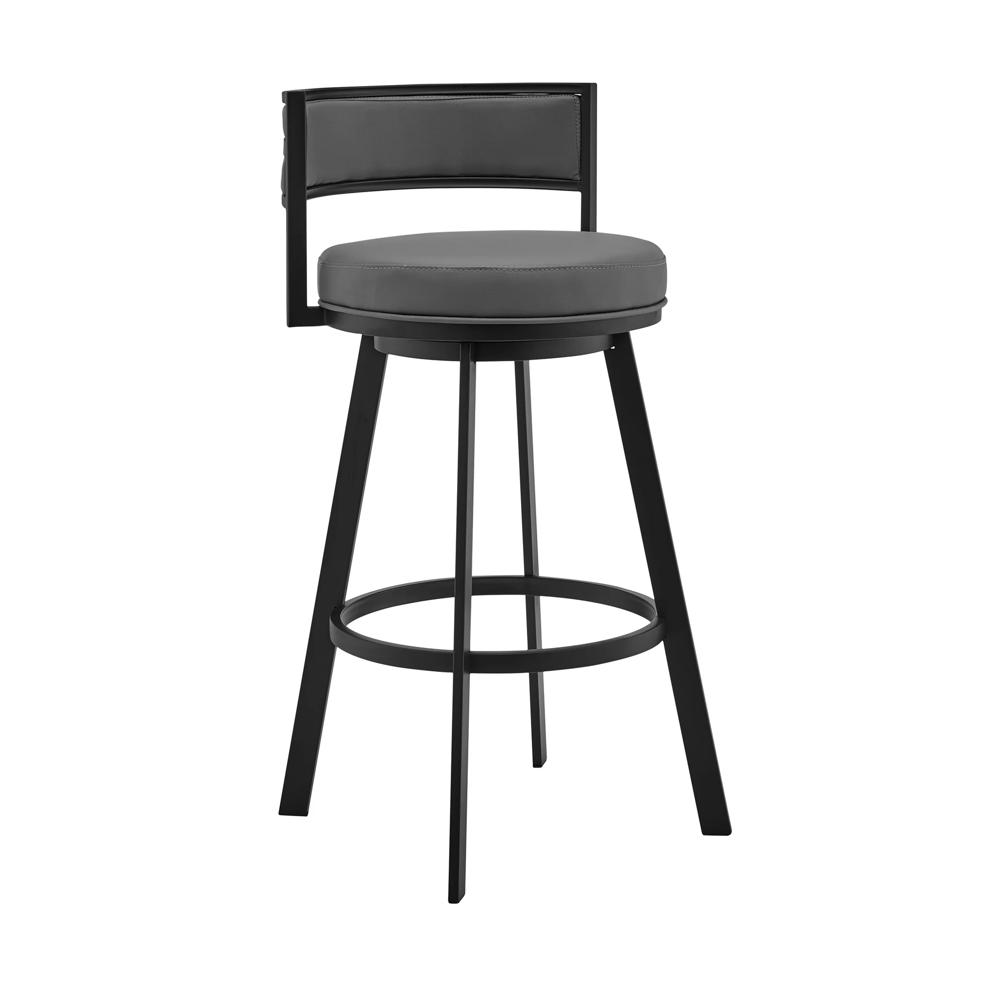 34" Gray And Black Faux Leather And Iron Swivel Low Back Counter Height Bar Chair With Footrest By Homeroots - Image 2