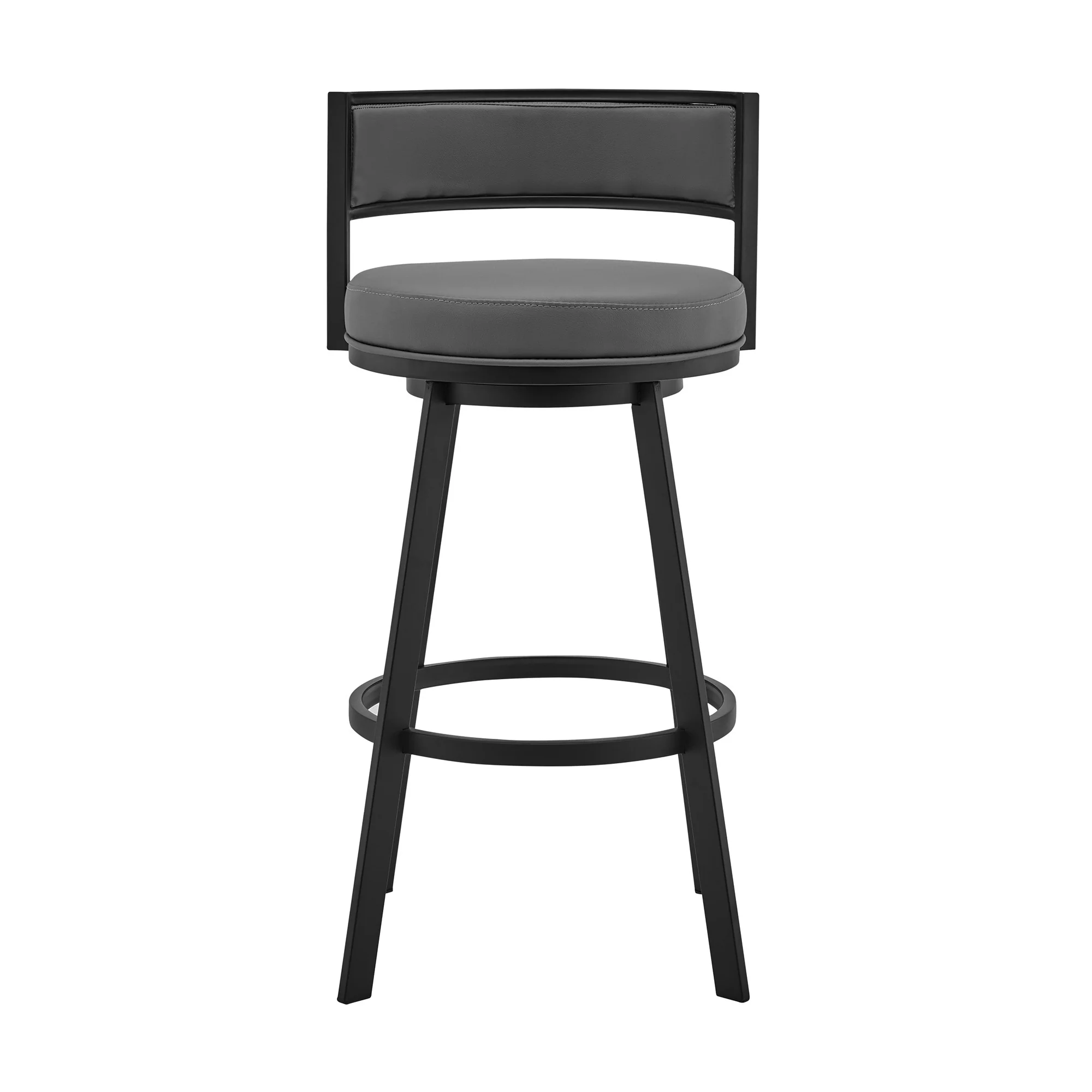 34" Gray And Black Faux Leather And Iron Swivel Low Back Counter Height Bar Chair With Footrest By Homeroots - Image 3