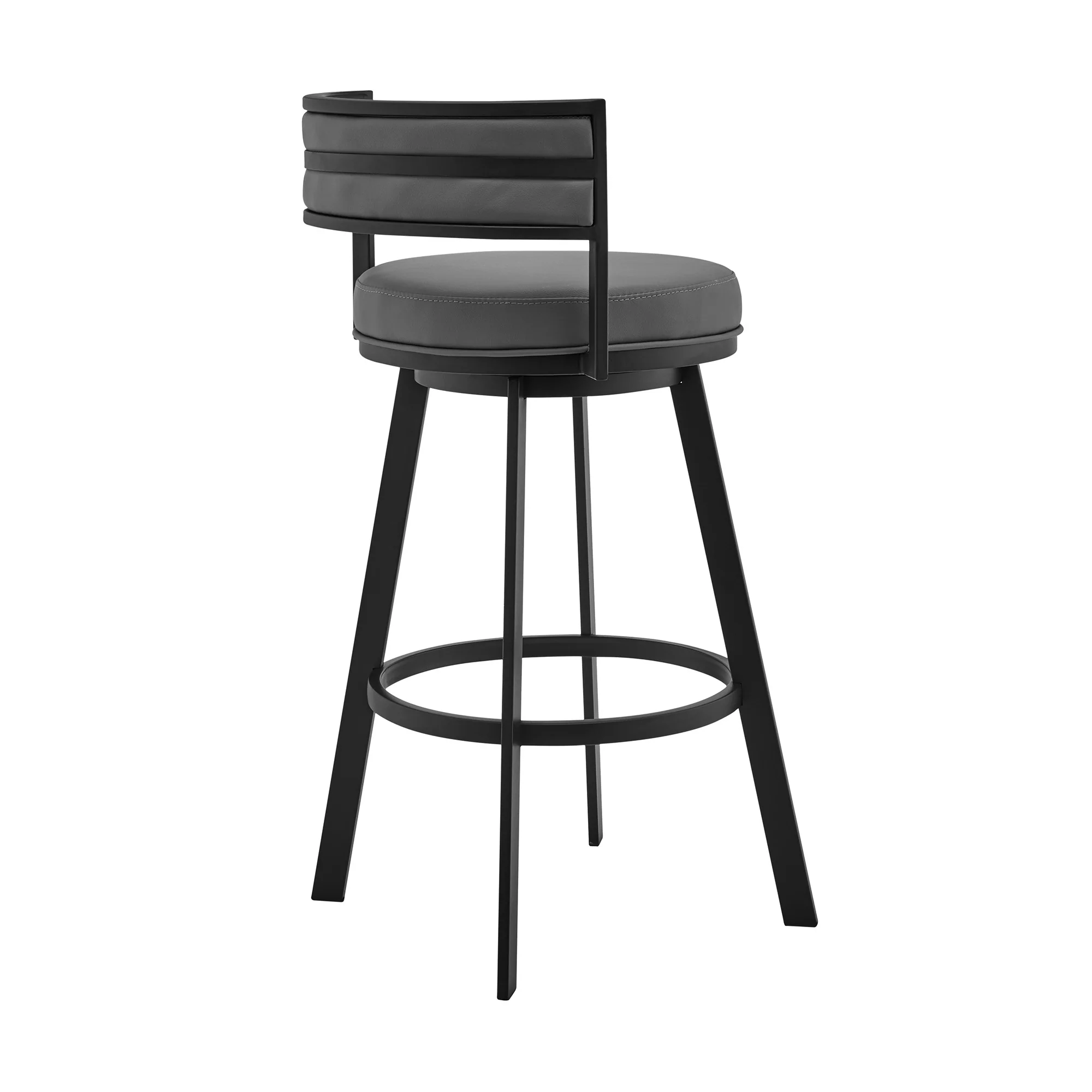 34" Gray And Black Faux Leather And Iron Swivel Low Back Counter Height Bar Chair With Footrest By Homeroots - Image 4