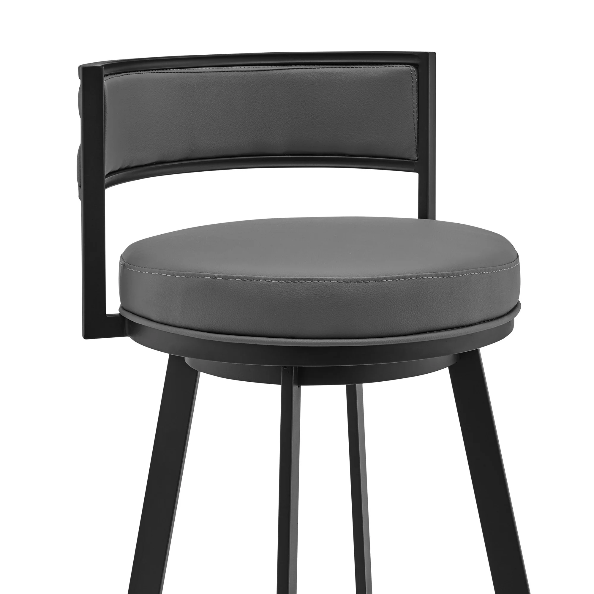 34" Gray And Black Faux Leather And Iron Swivel Low Back Counter Height Bar Chair With Footrest By Homeroots - Image 6