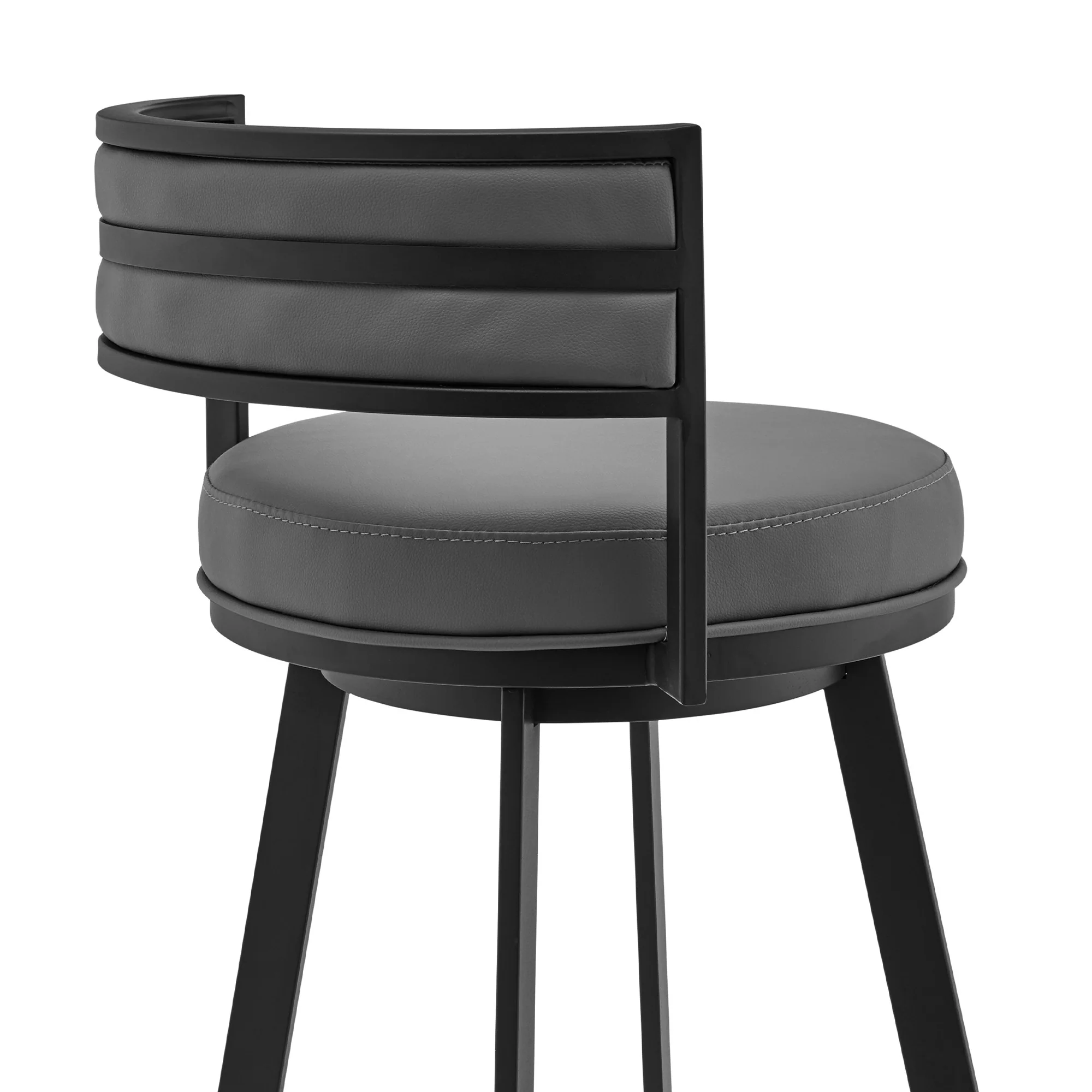 34" Gray And Black Faux Leather And Iron Swivel Low Back Counter Height Bar Chair With Footrest By Homeroots - Image 7